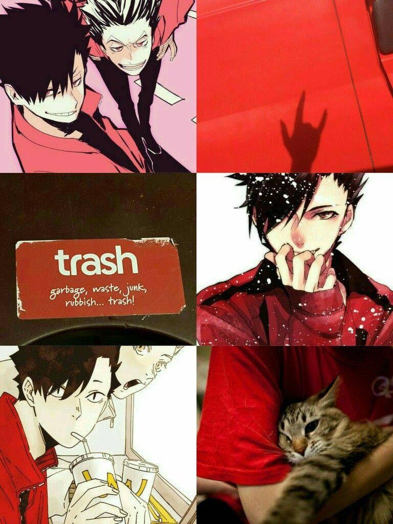 Tetsuro Kuroo, anime-style, red tones, SD Phone Wallpaper