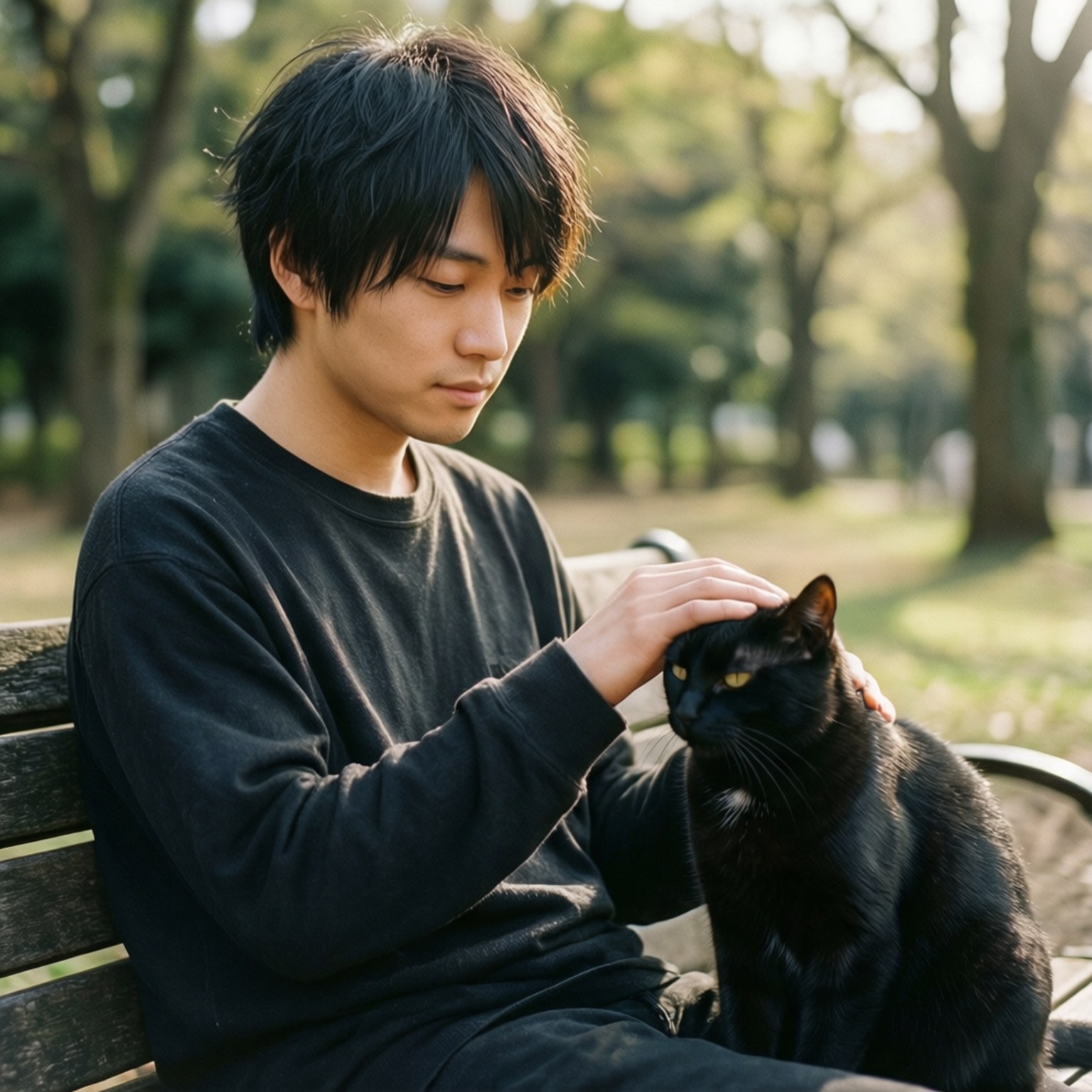 Kuroo, black cat, Peaceful scene, HD Desktop Wallpaper