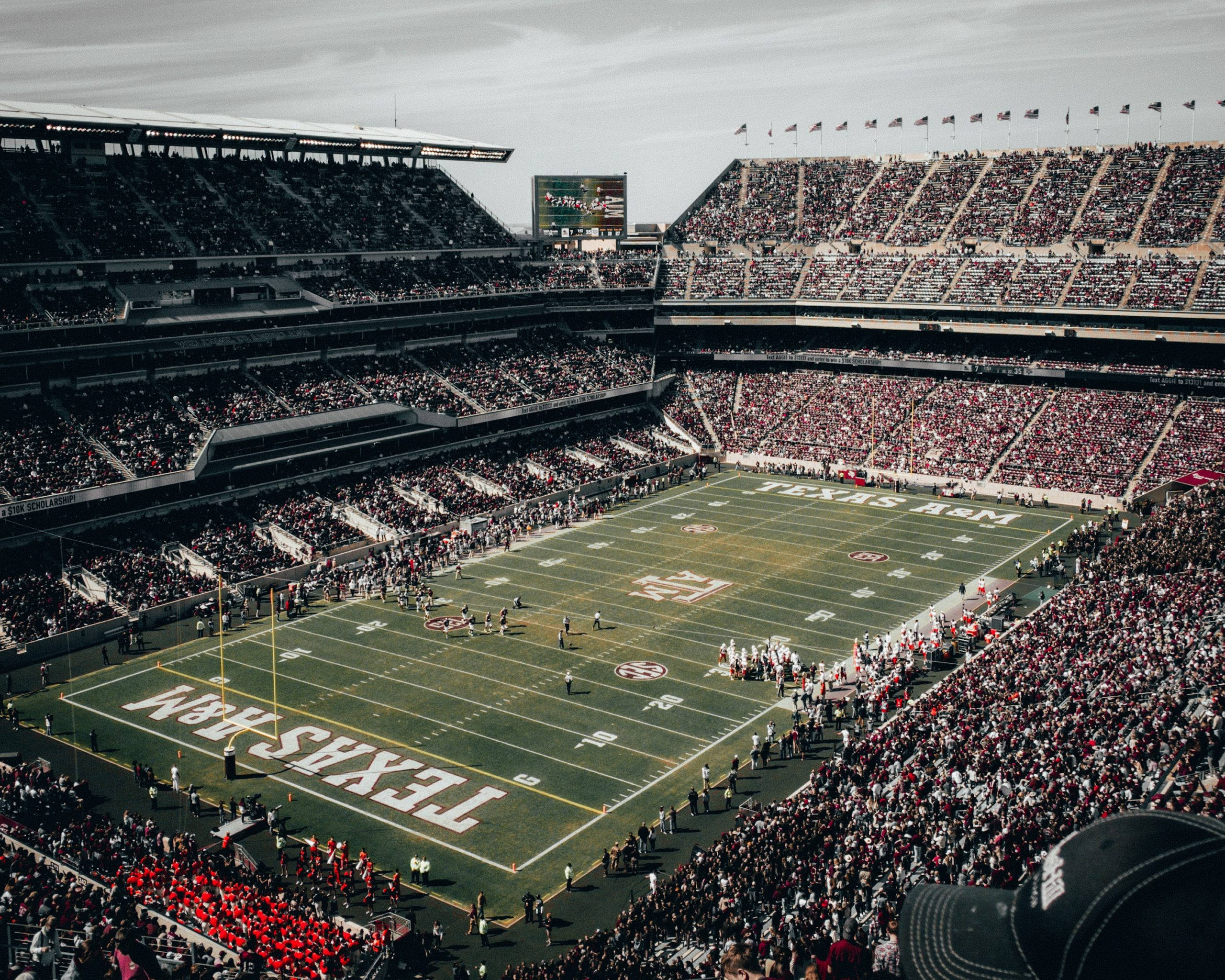 Texas A&M University, football stadium, fans in red and white, 2K Desktop Wallpaper
