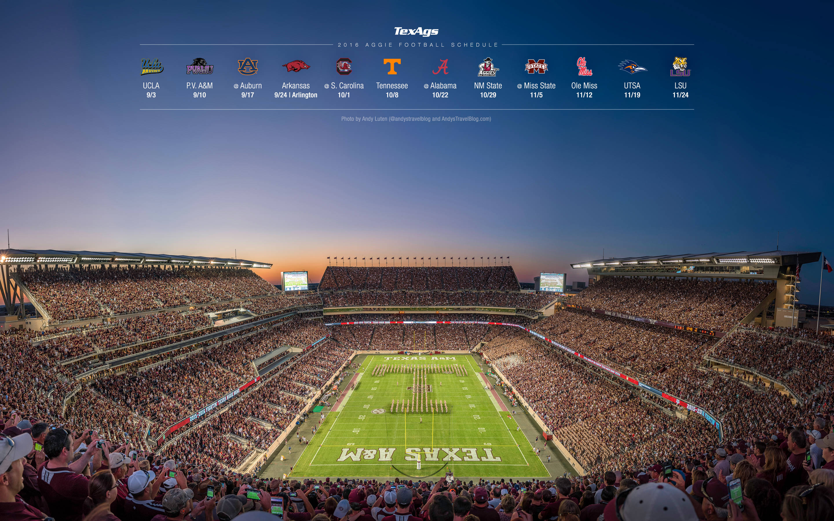 Texas A&M University, football stadium, dusk, 2K Desktop Wallpaper