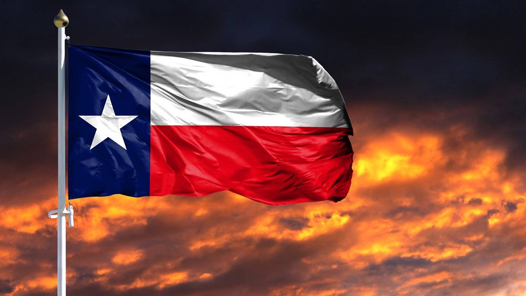 Texas flag, sunset, fiery sunset sky, Full HD Desktop Wallpaper