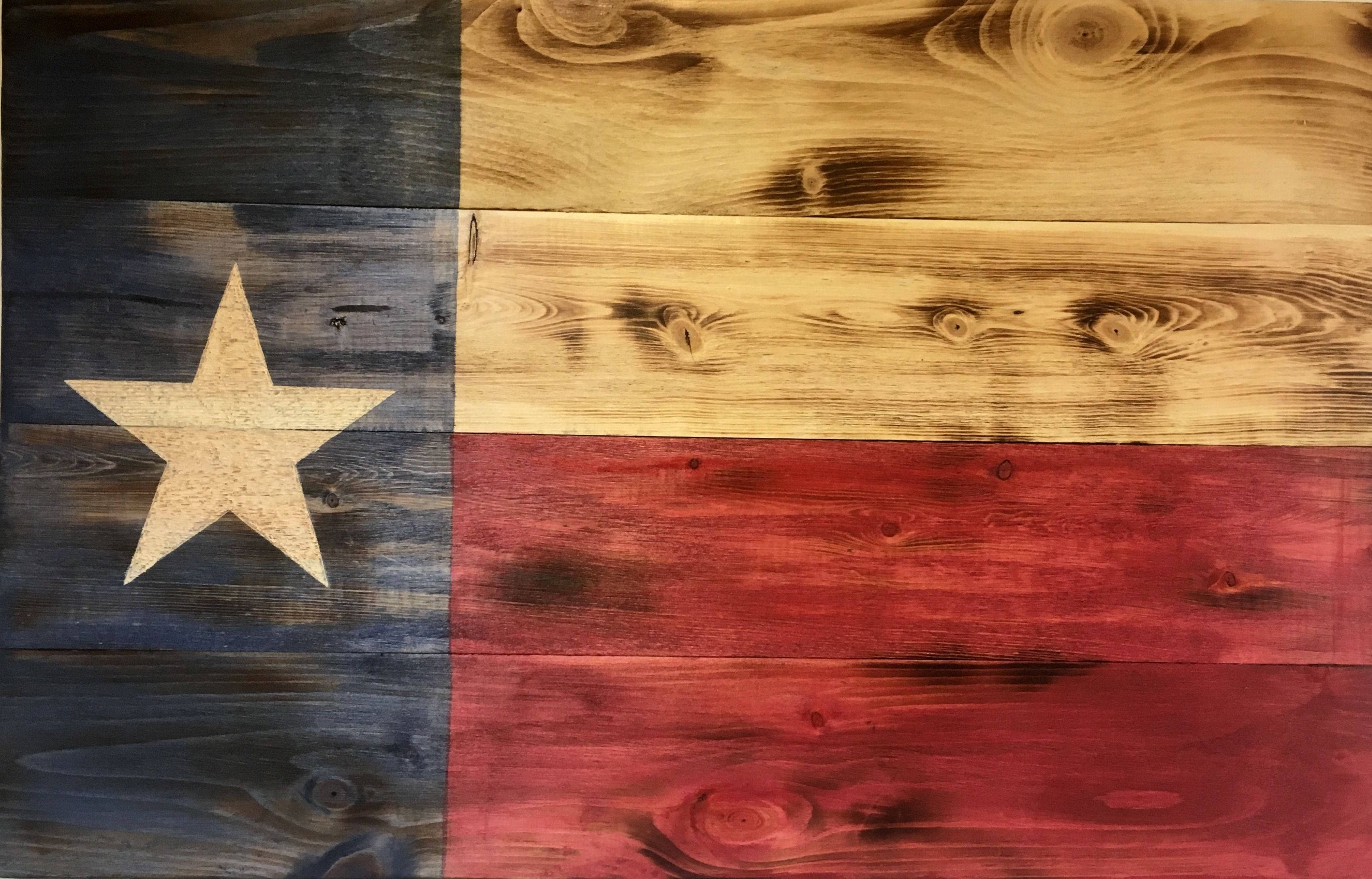 Texas flag, wooden planks, weathered, 2K Desktop Wallpaper