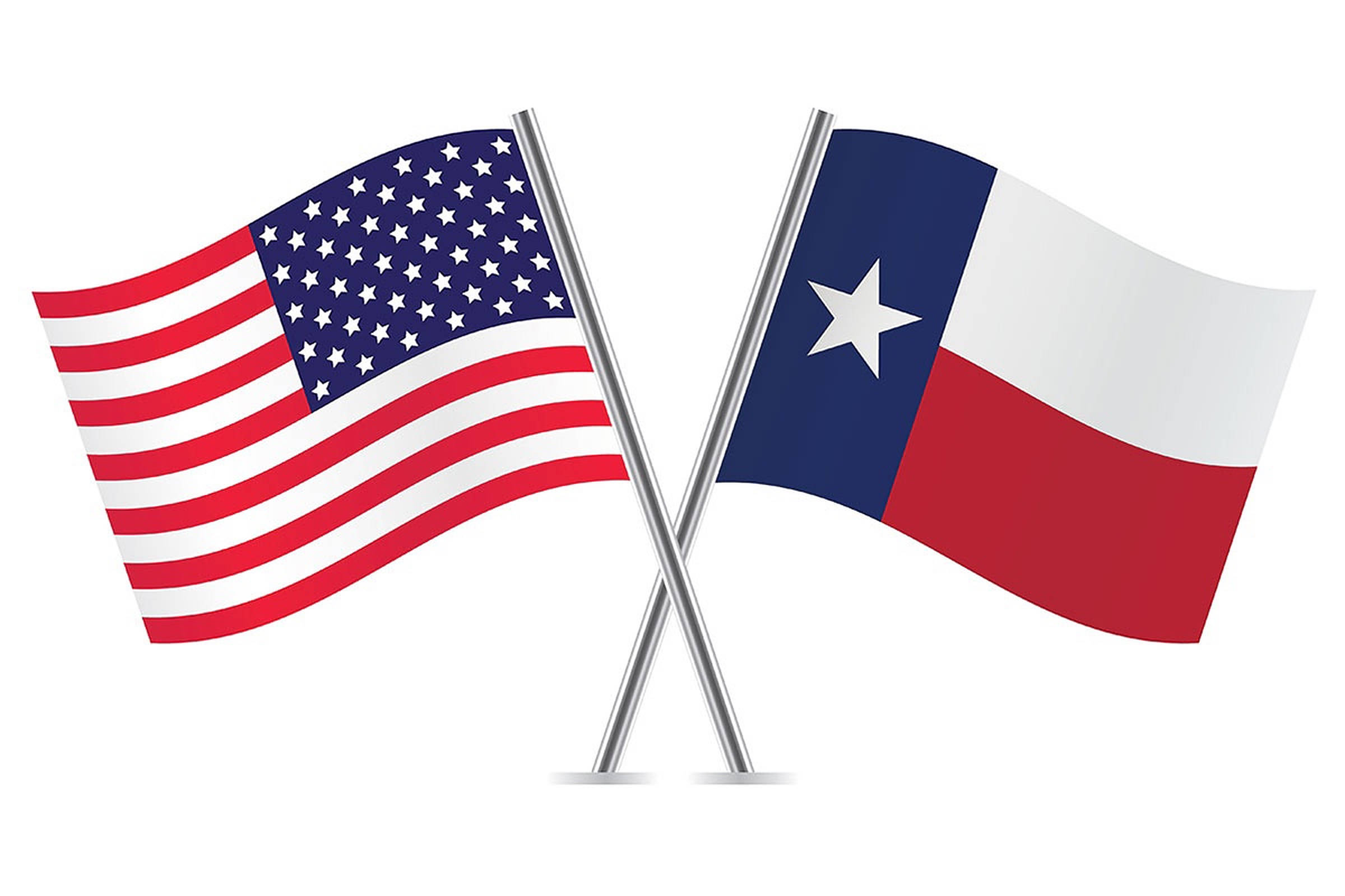 Texas flag, metallic poles, realistic fabric folds, Full HD Desktop Wallpaper