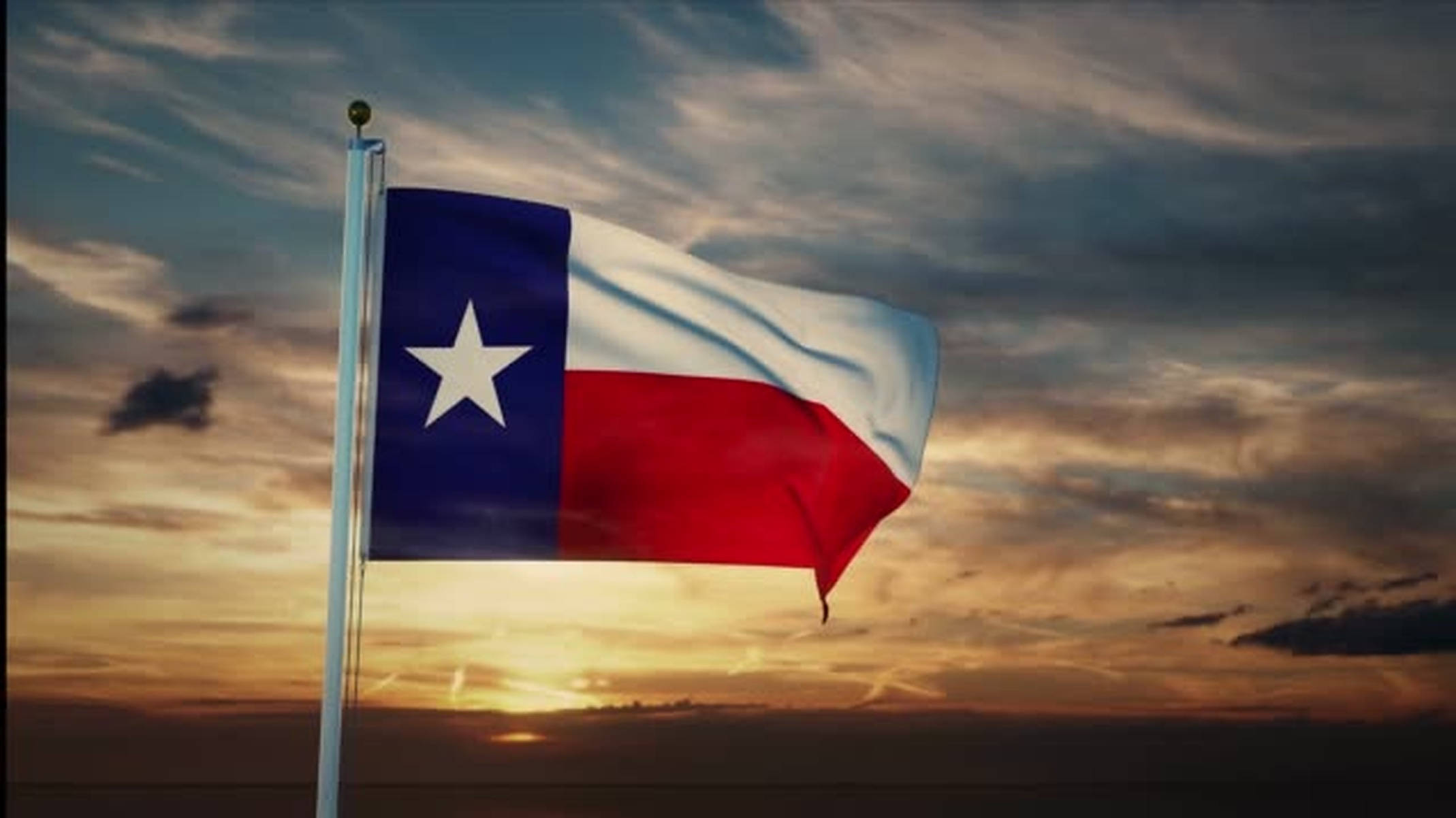 Texas flag, sunset sky, golden clouds, Full HD Desktop Wallpaper