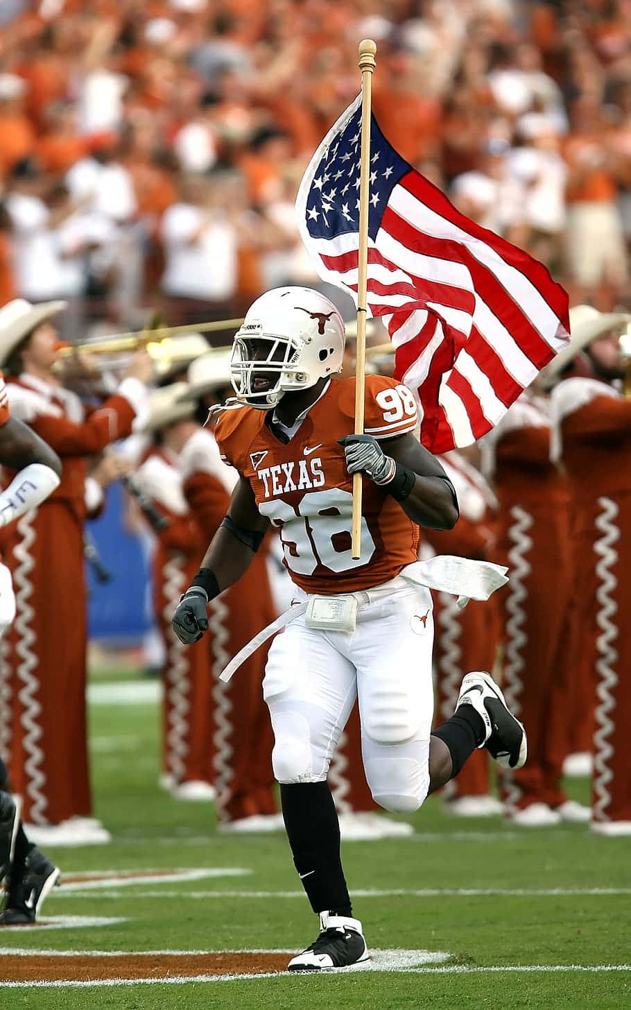 Texas football, orange and white uniform, green field, HD Phone Wallpaper