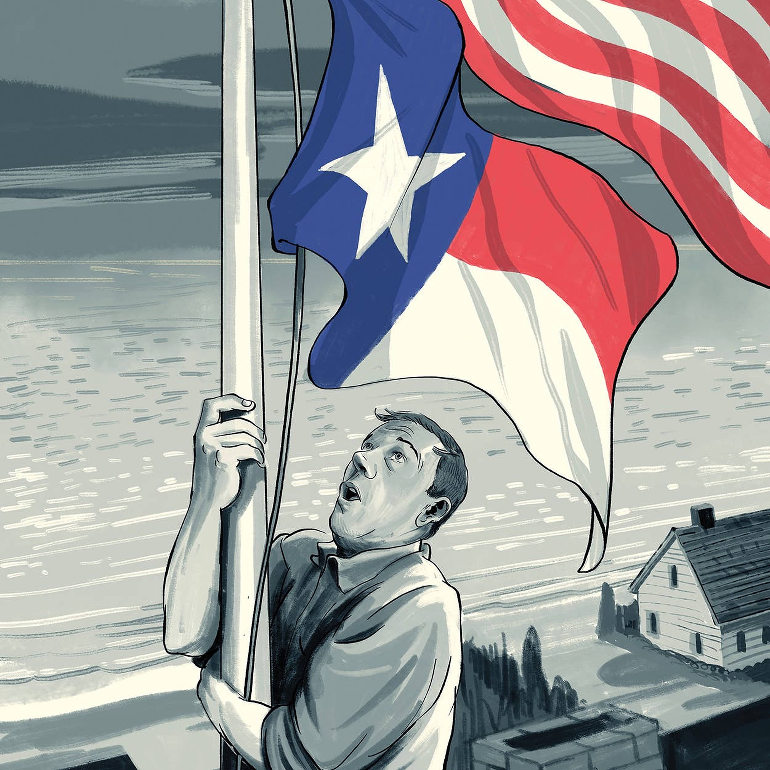 Texas flag, man in a collared shirt, pole, Full HD Desktop Wallpaper