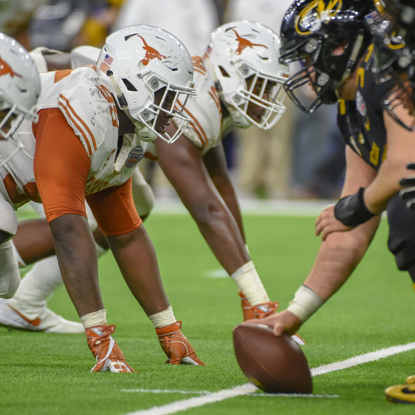 Texas Football, orange and white uniforms, line of scrimmage, HD Desktop Wallpaper