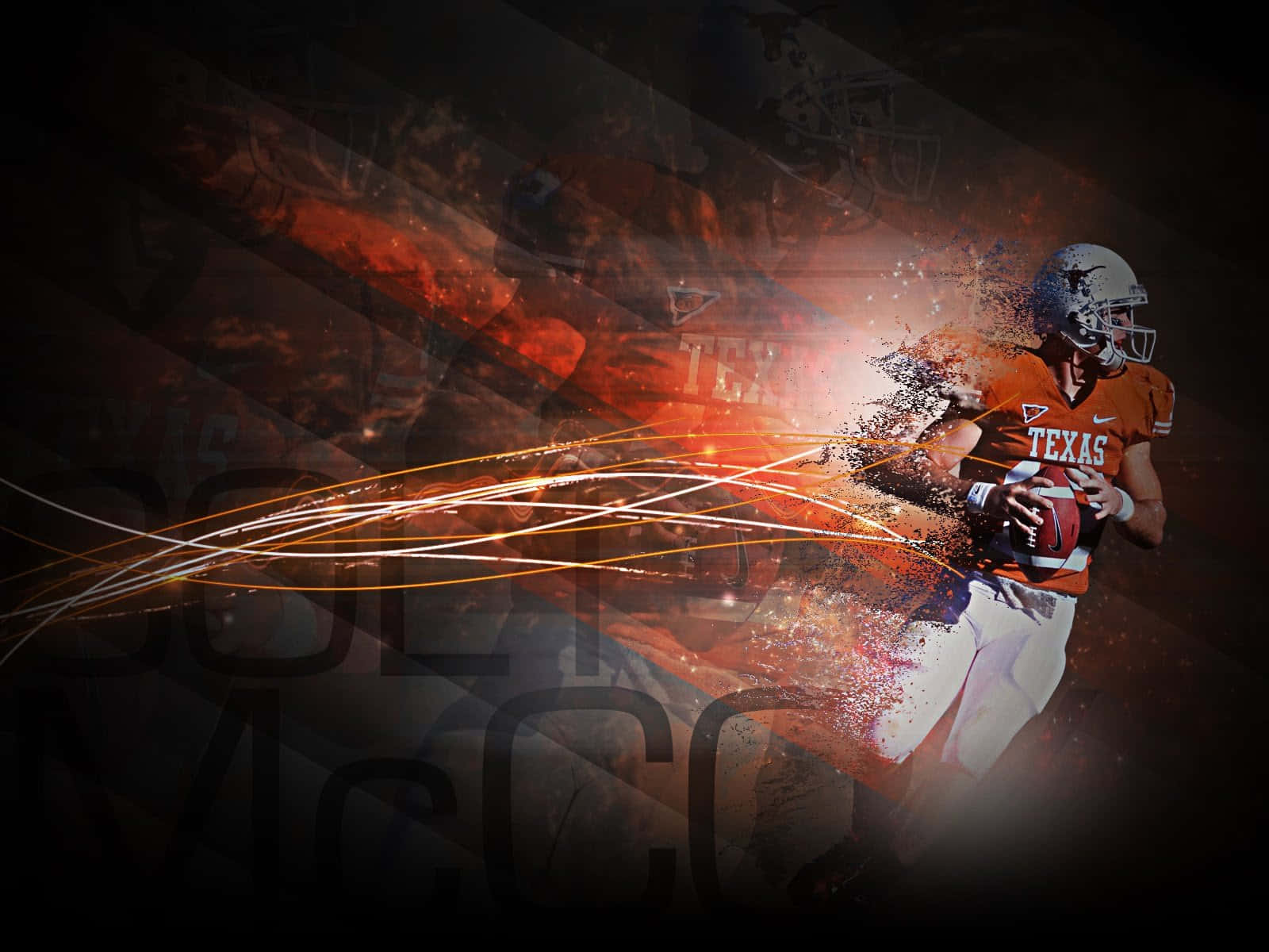 Texas football, orange uniform, fiery streaks, HD Desktop Wallpaper