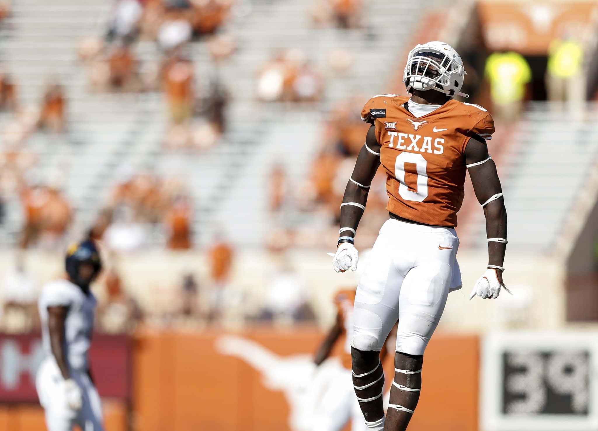 Texas Football, number zero, orange and white uniform, Full HD Desktop Wallpaper
