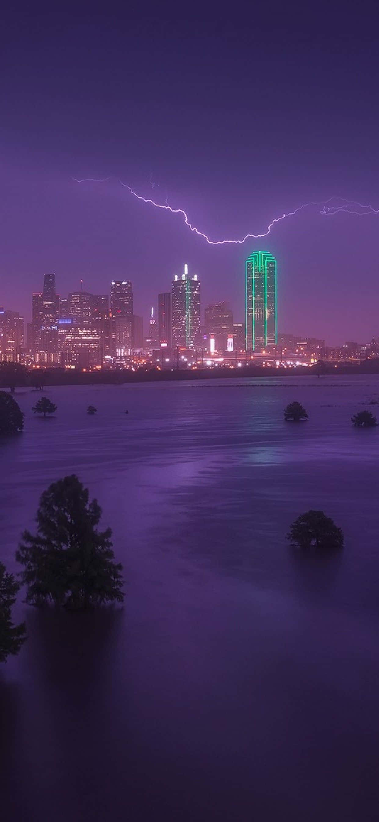 Texas iPhone, purple storm, lightning strikes, 2K Phone Wallpaper