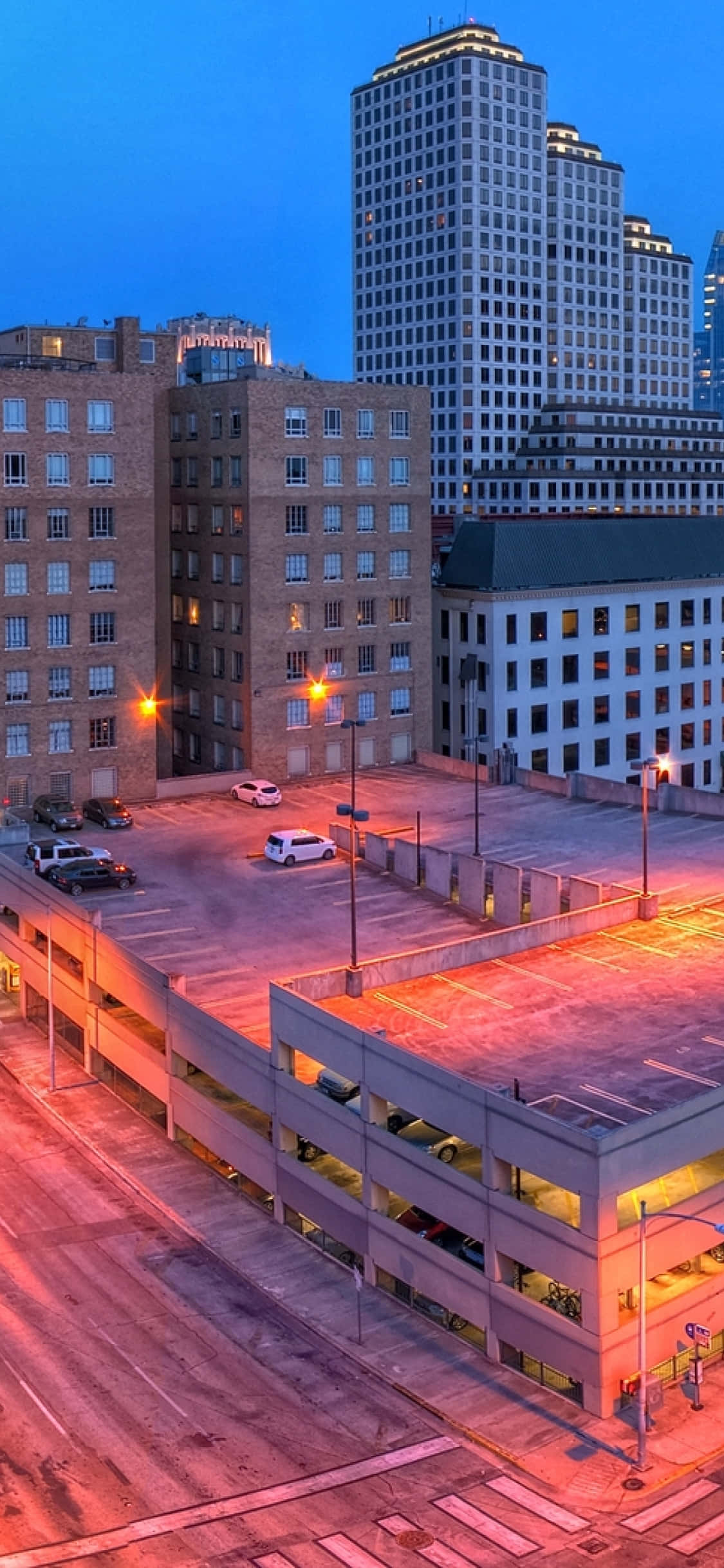Texas iPhone, parking garage, dusk, Full HD Phone Wallpaper