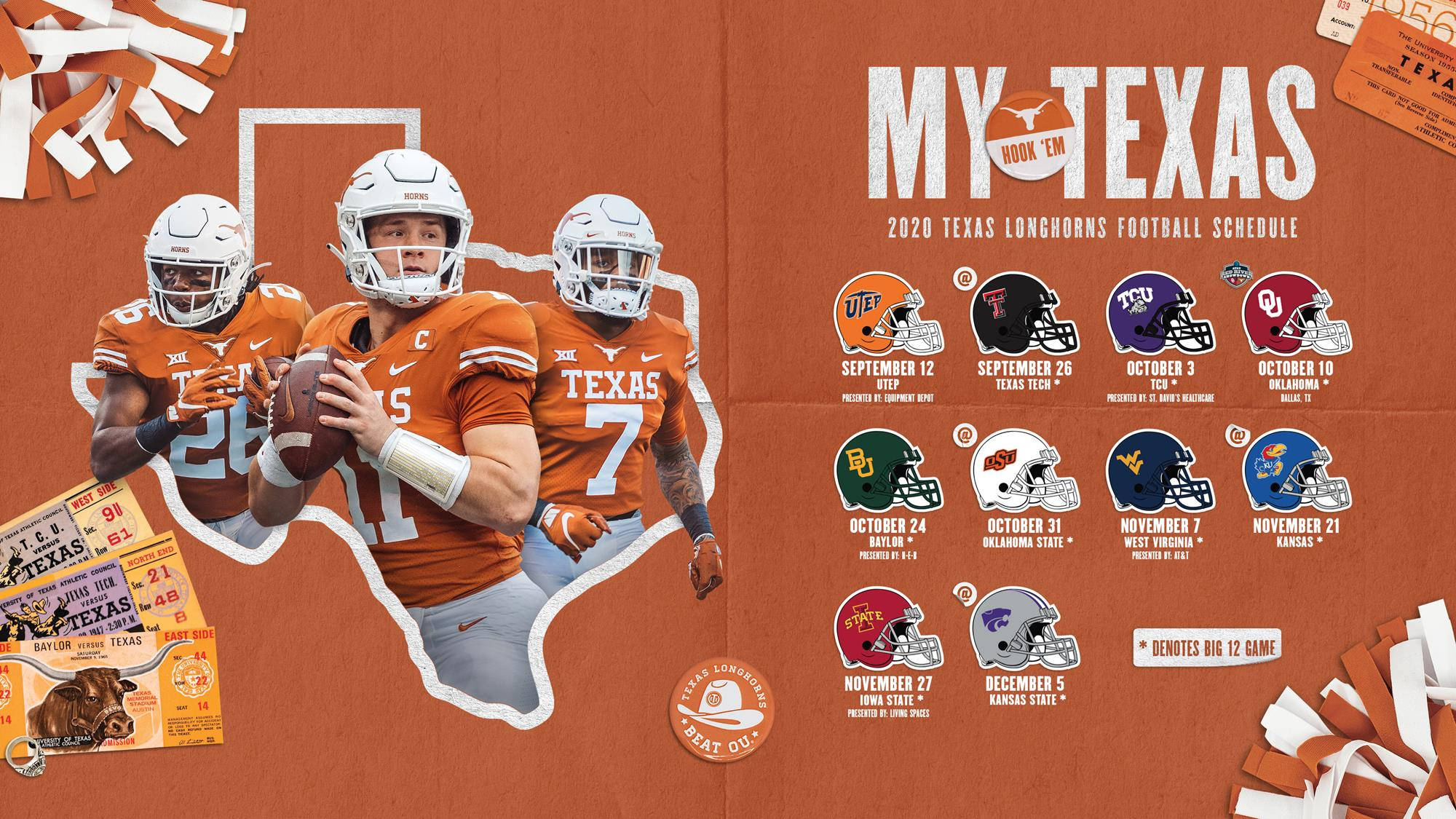 Texas Longhorns, orange uniforms, burnt orange background, Full HD Desktop Wallpaper