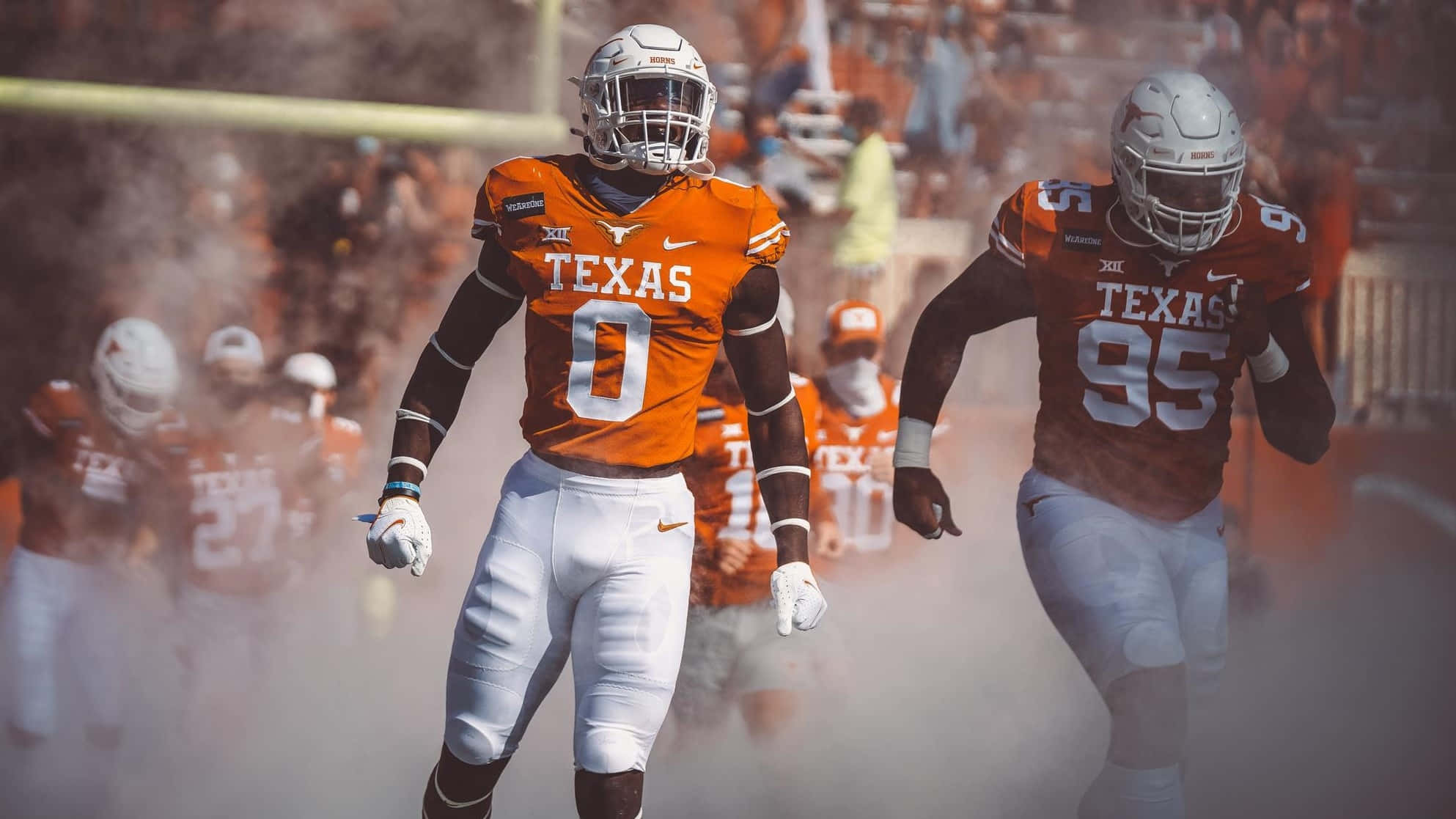 Texas Longhorns, orange and white uniforms, foggy tunnel, Full HD Desktop Wallpaper