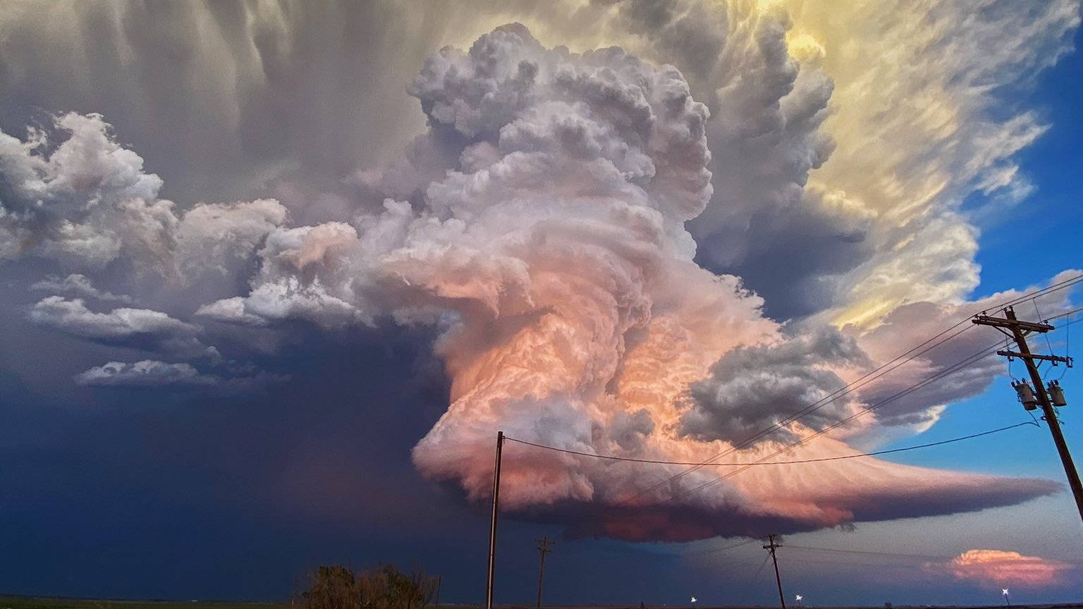 Texas, pink-tinged storm cloud, twilight sky, HD Desktop Wallpaper
