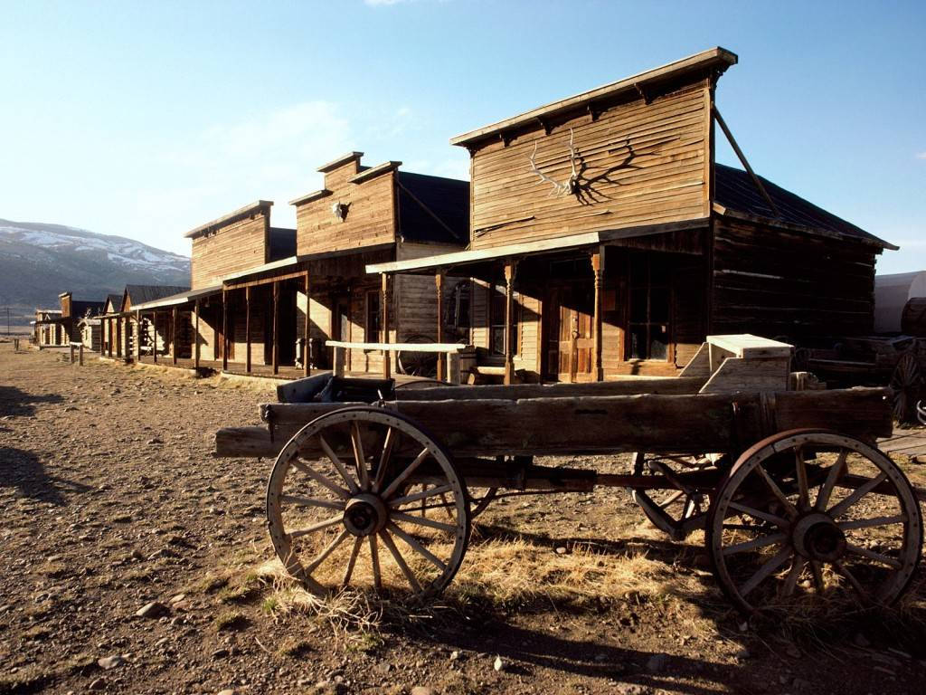 abandoned texas country village, rustic frontier saloons, weathered wooden wagon, SD Desktop Wallpaper