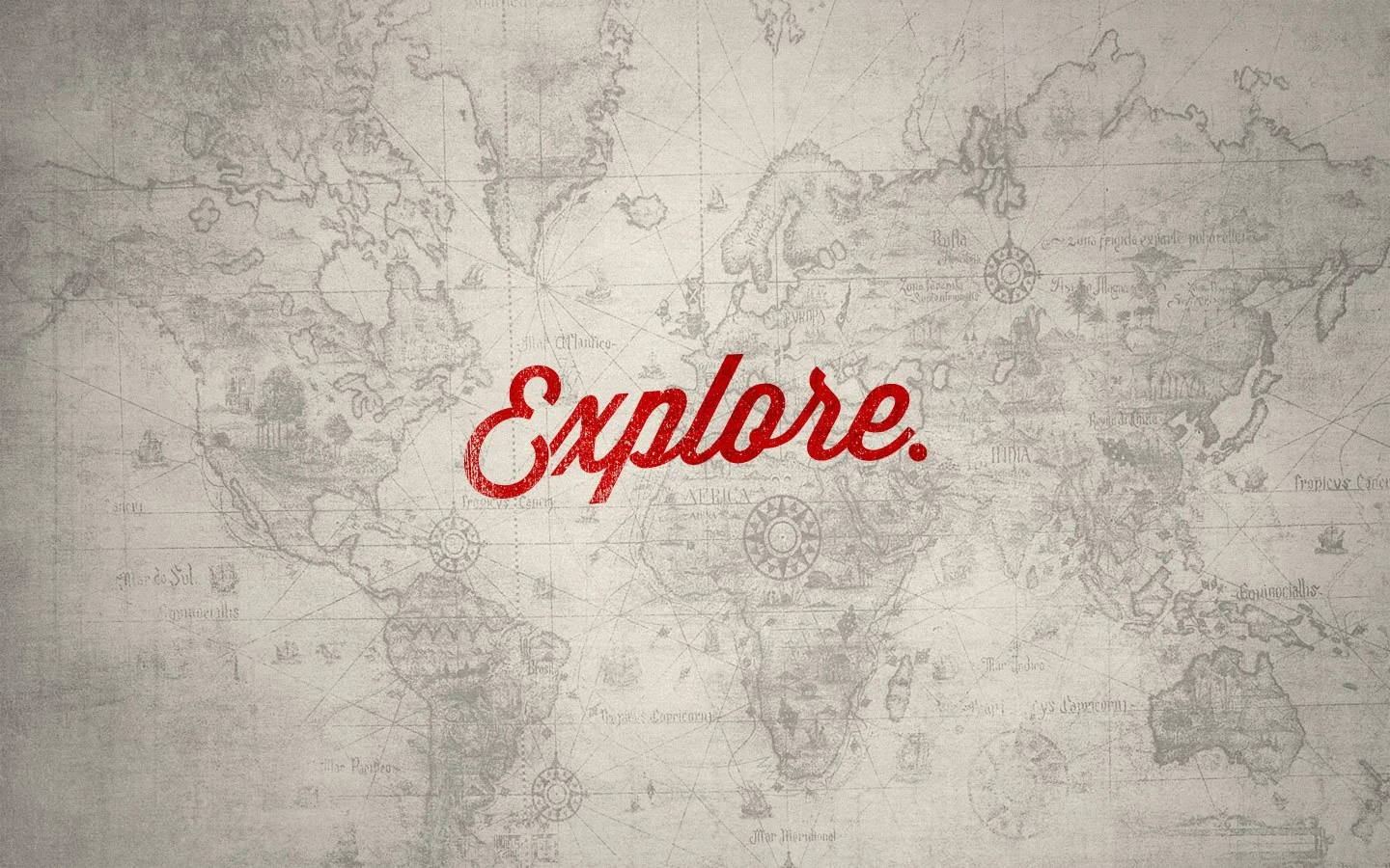 vintage world map, faded ink lines, red cursive word 'Explore', HD Desktop Wallpaper