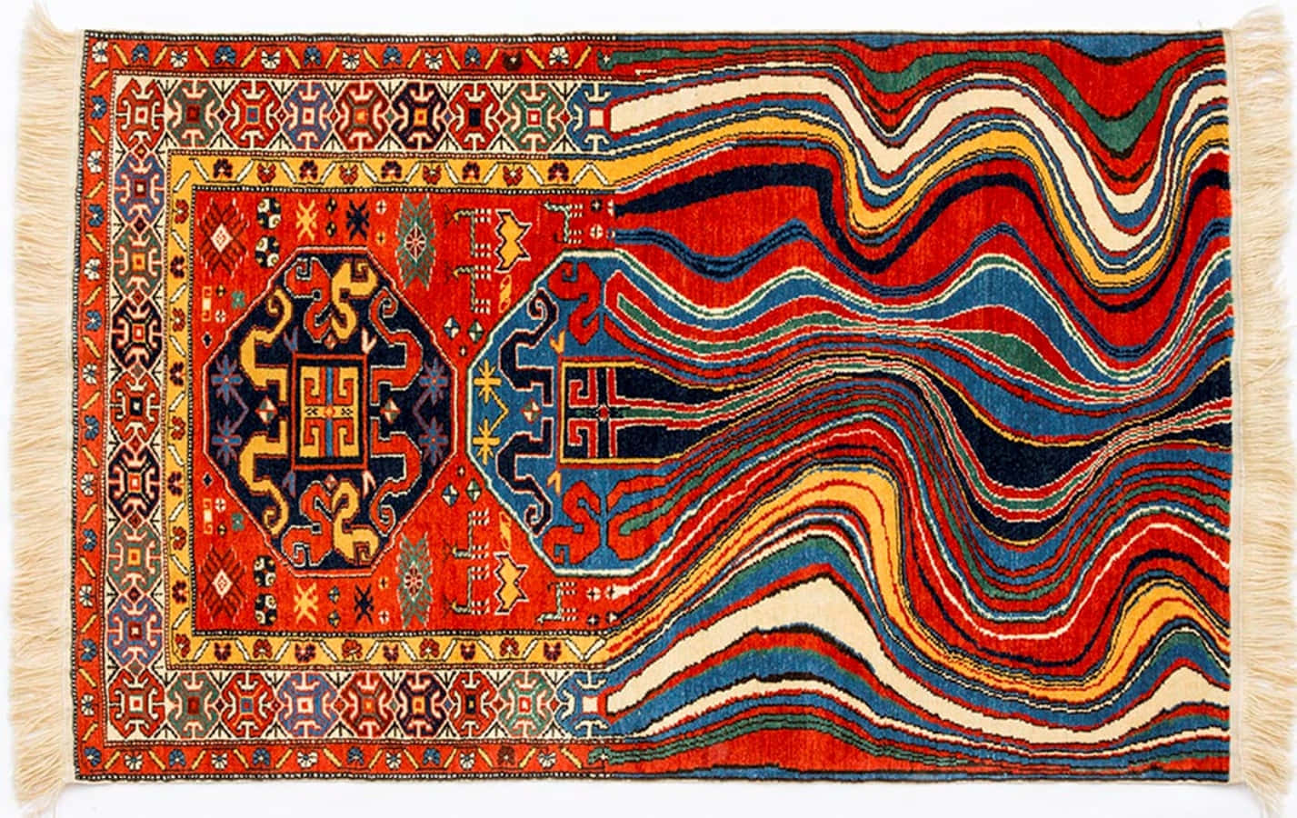 textile art, traditional rug, bold red waves, HD Desktop Wallpaper