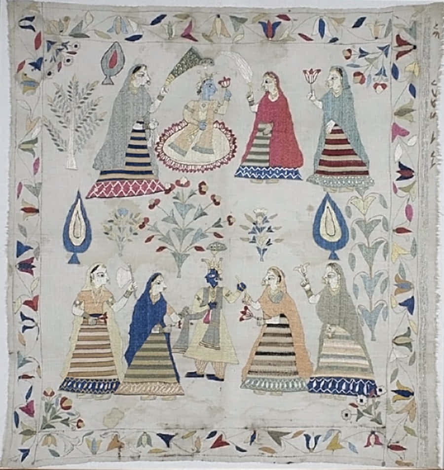 Textile Art, creamy background, eight figures, SD Phone Wallpaper