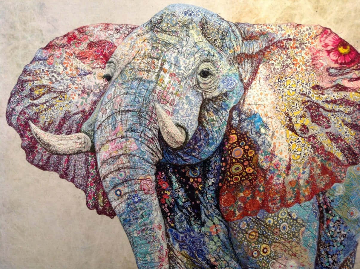 textile art, elephant, floral patterns, SD Desktop Wallpaper