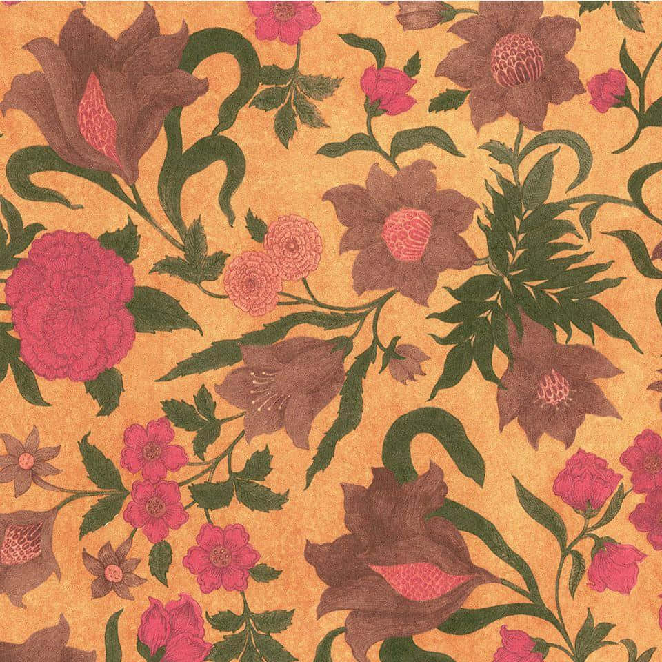 textile art, floral pattern, pink blossoms, SD Desktop Wallpaper