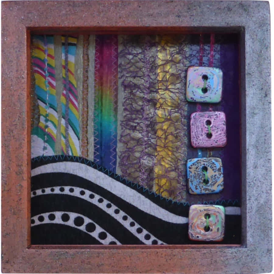 textile art, rustic frame, colorful fabric strips, SD Desktop Wallpaper