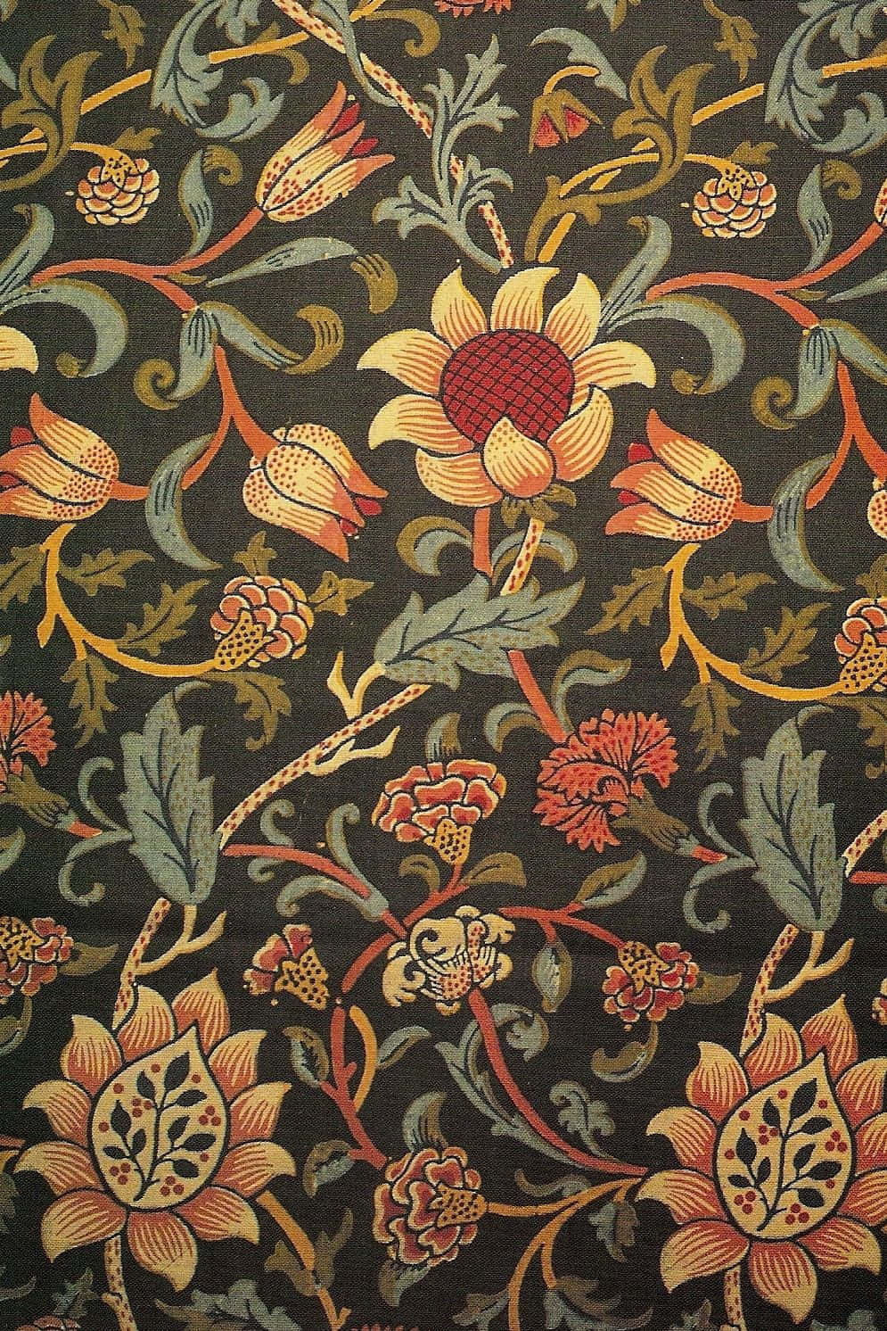 textile art, floral wallpaper pattern, stylized sunflowers, HD Phone Wallpaper