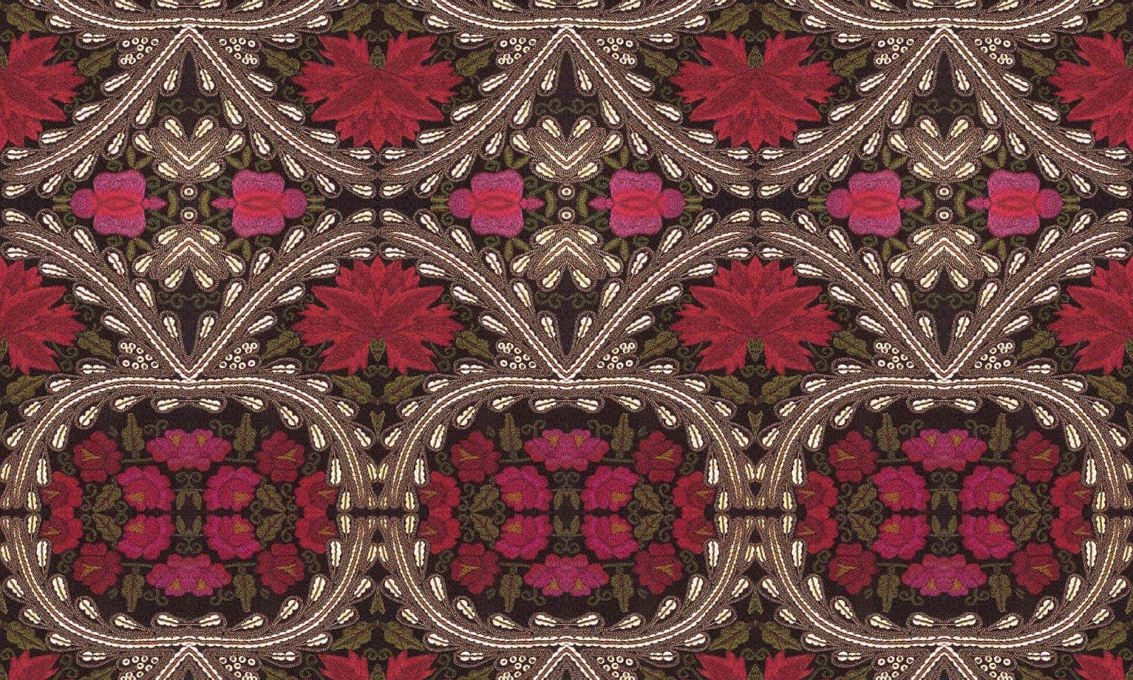 Textile Art, symmetrical floral pattern, deep red, HD Desktop Wallpaper