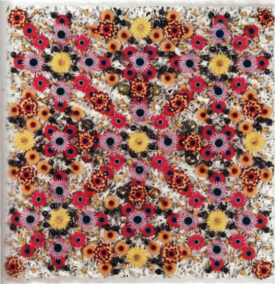 textile art, red, yellow, SD Phone Wallpaper