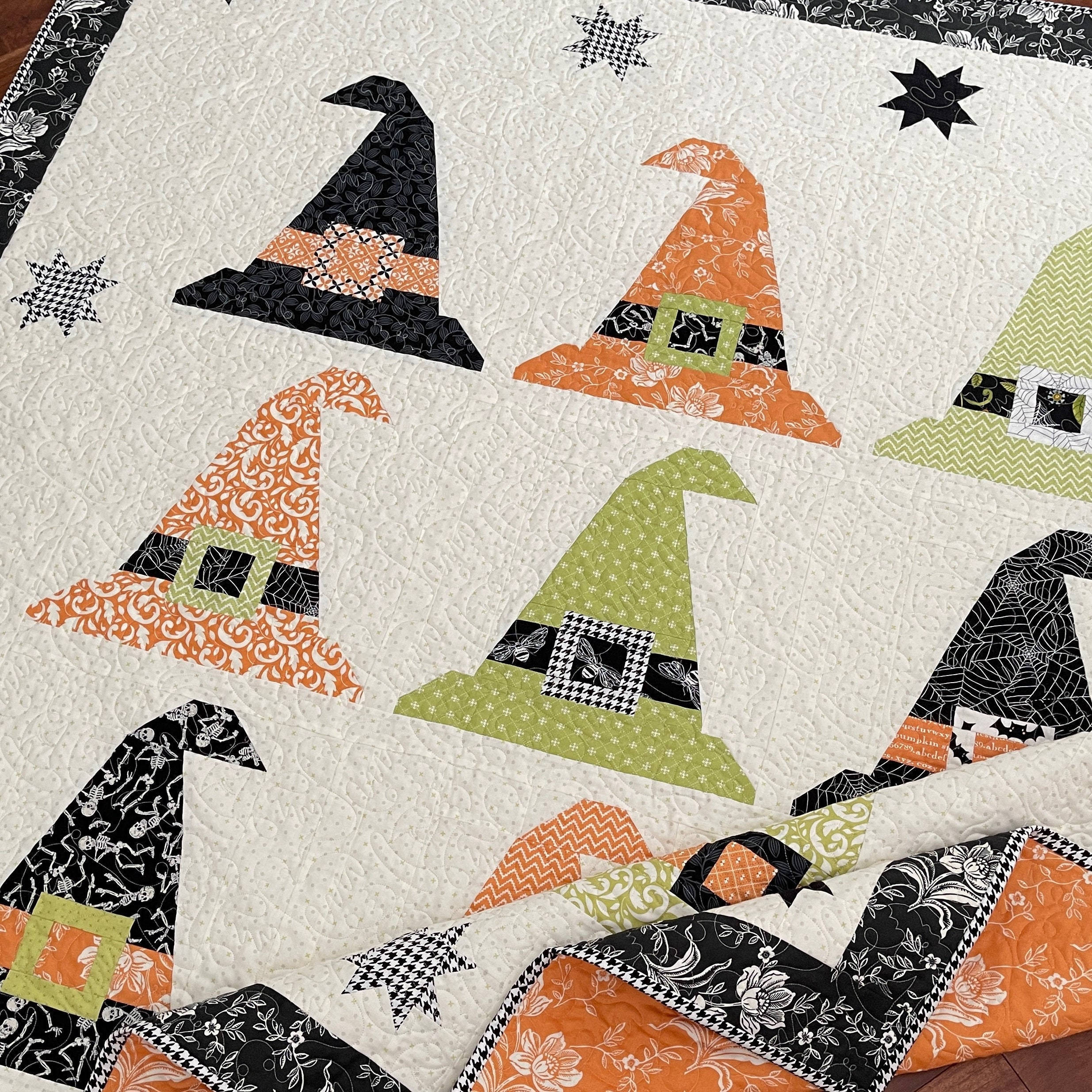 Bewitched Aesthetic Textile, witch hats, orange, Full HD Desktop Wallpaper
