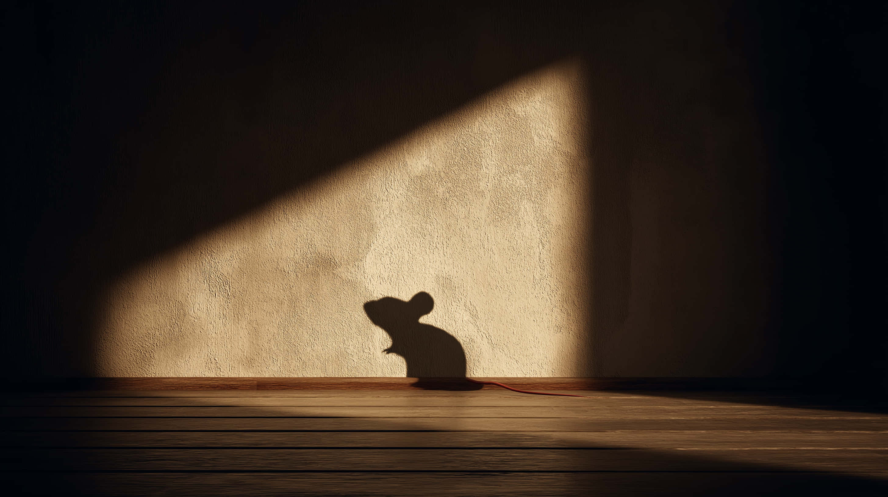 cartoon mouse, textured wall, light beam, 2K Desktop Wallpaper