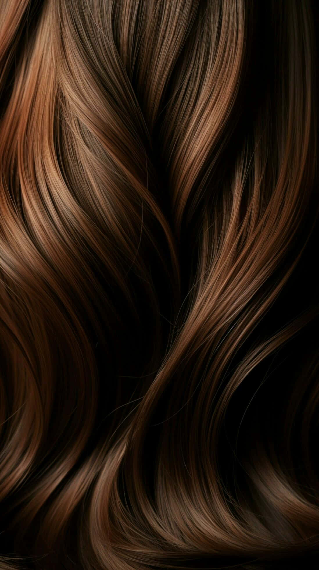 flowing brunette hair waves, rich brown wavy hair, soft cascading waves, Full HD Phone Wallpaper