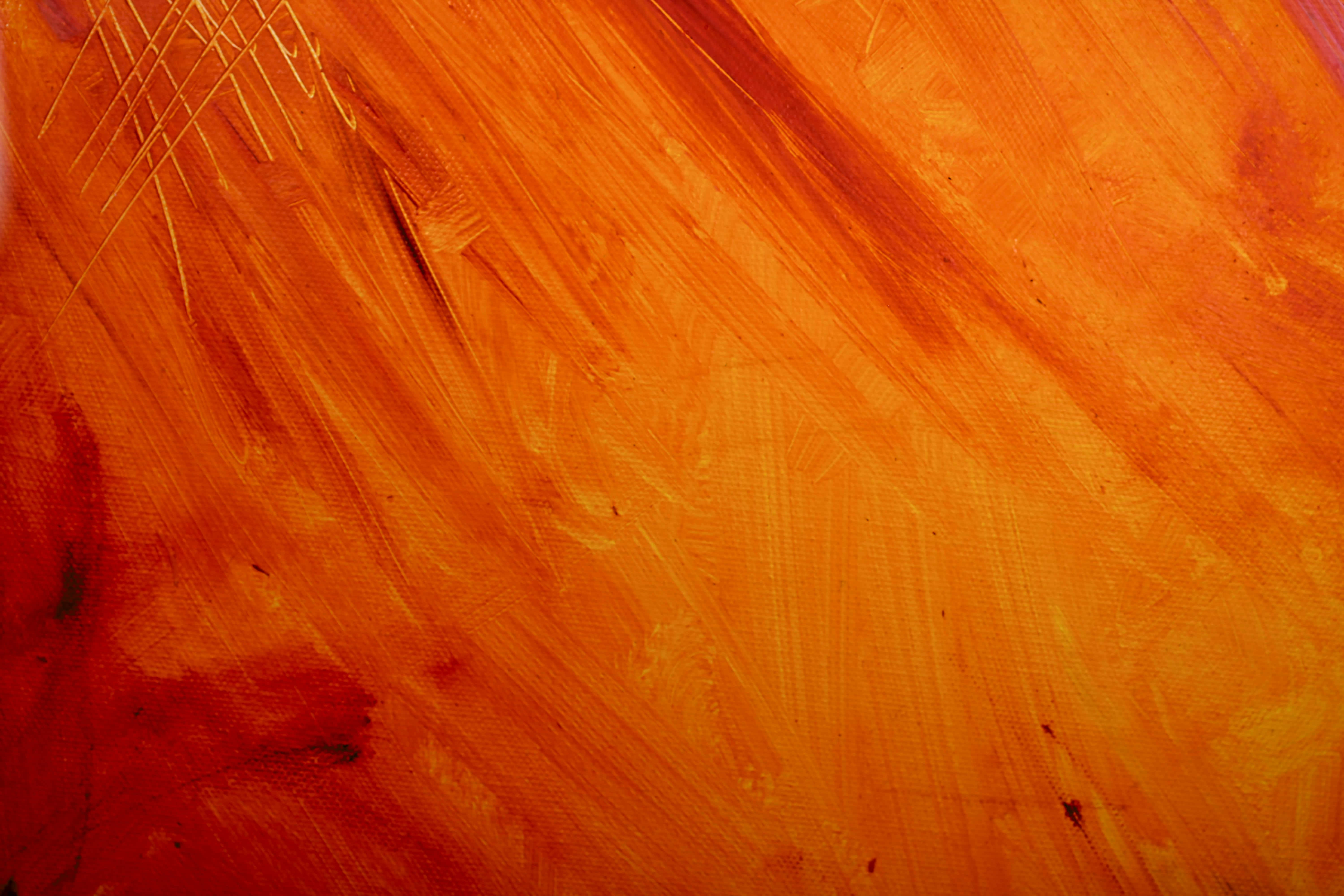 vibrant orange, red, textured brushstrokes, 5K Desktop Wallpaper