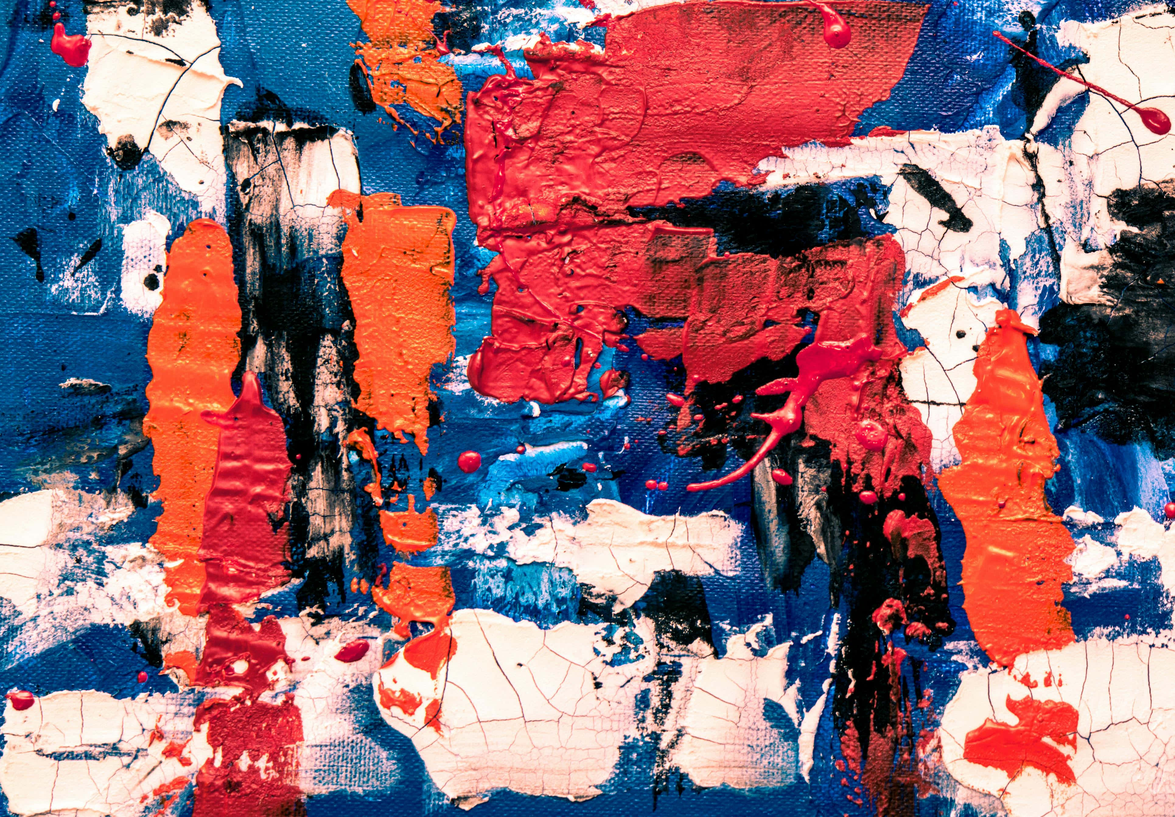 abstract textured paint artwork, red, orange, 4K Desktop Wallpaper