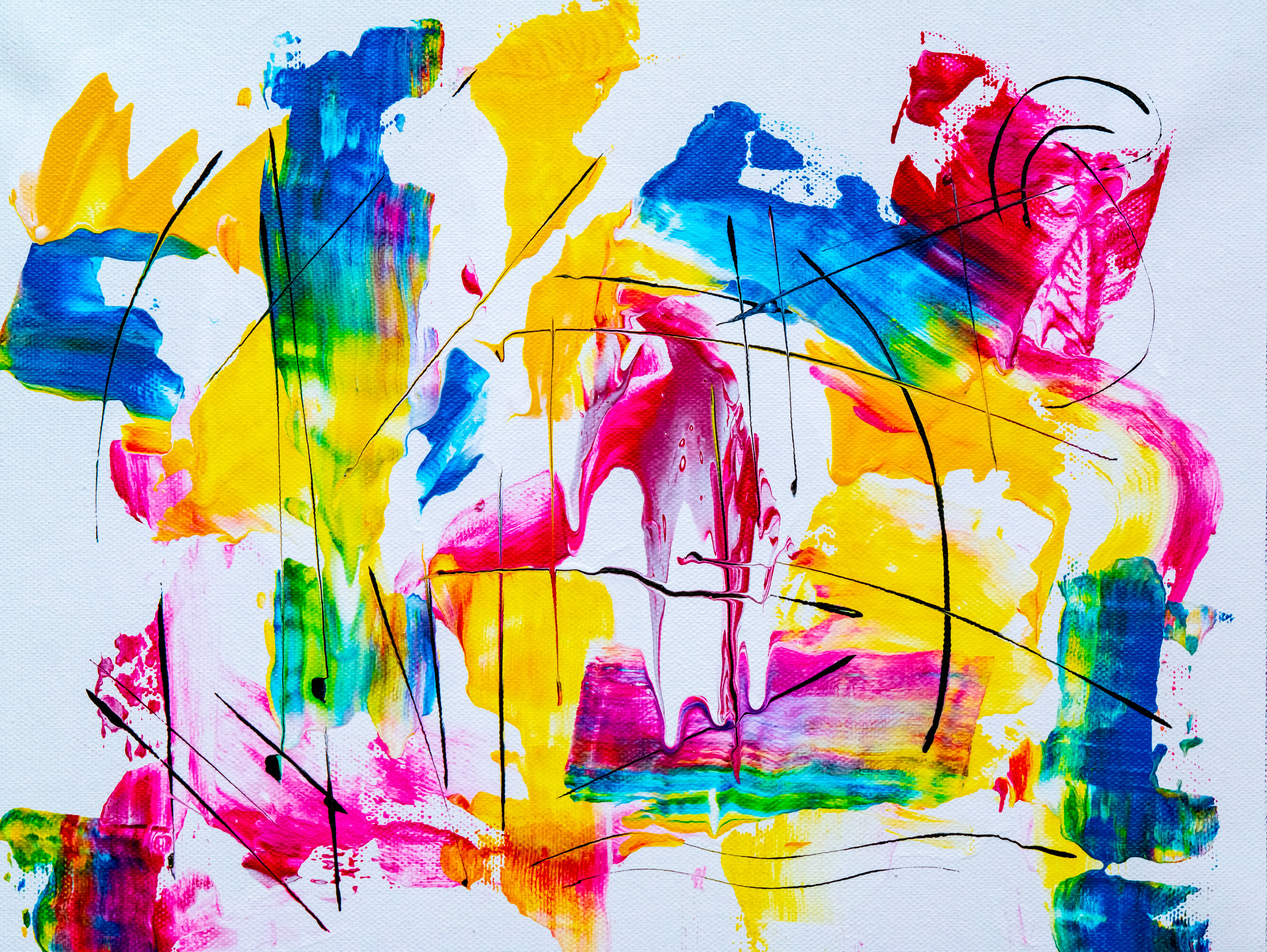 abstract expressionism, yellow, pink, 4K Desktop Wallpaper