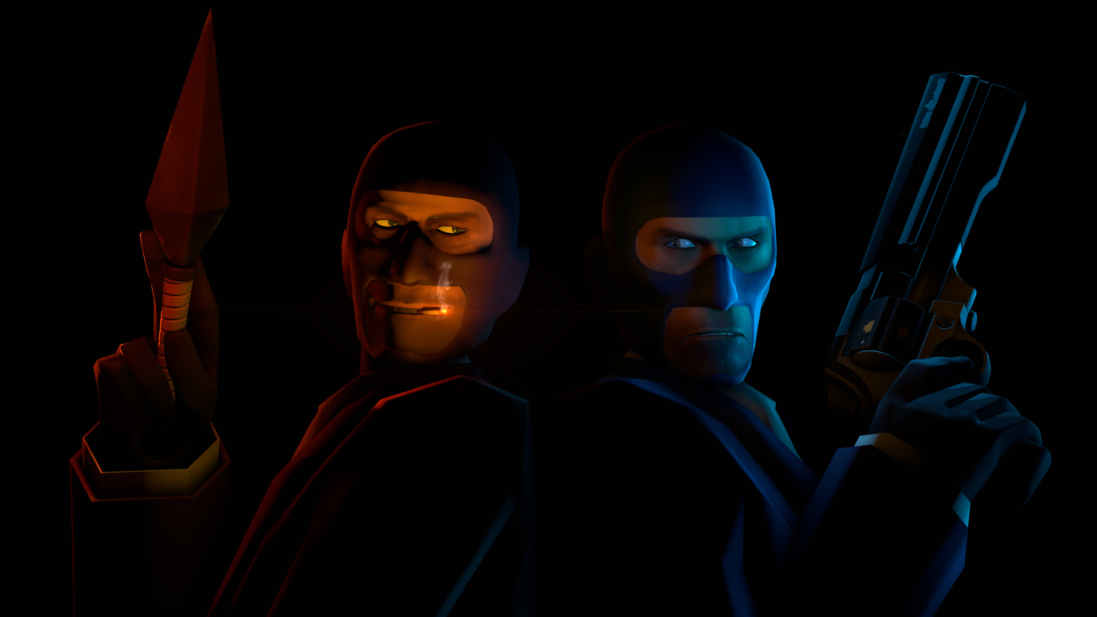 Tf2 4K, masked gunmen, glowing red weapon, 4K Desktop Wallpaper