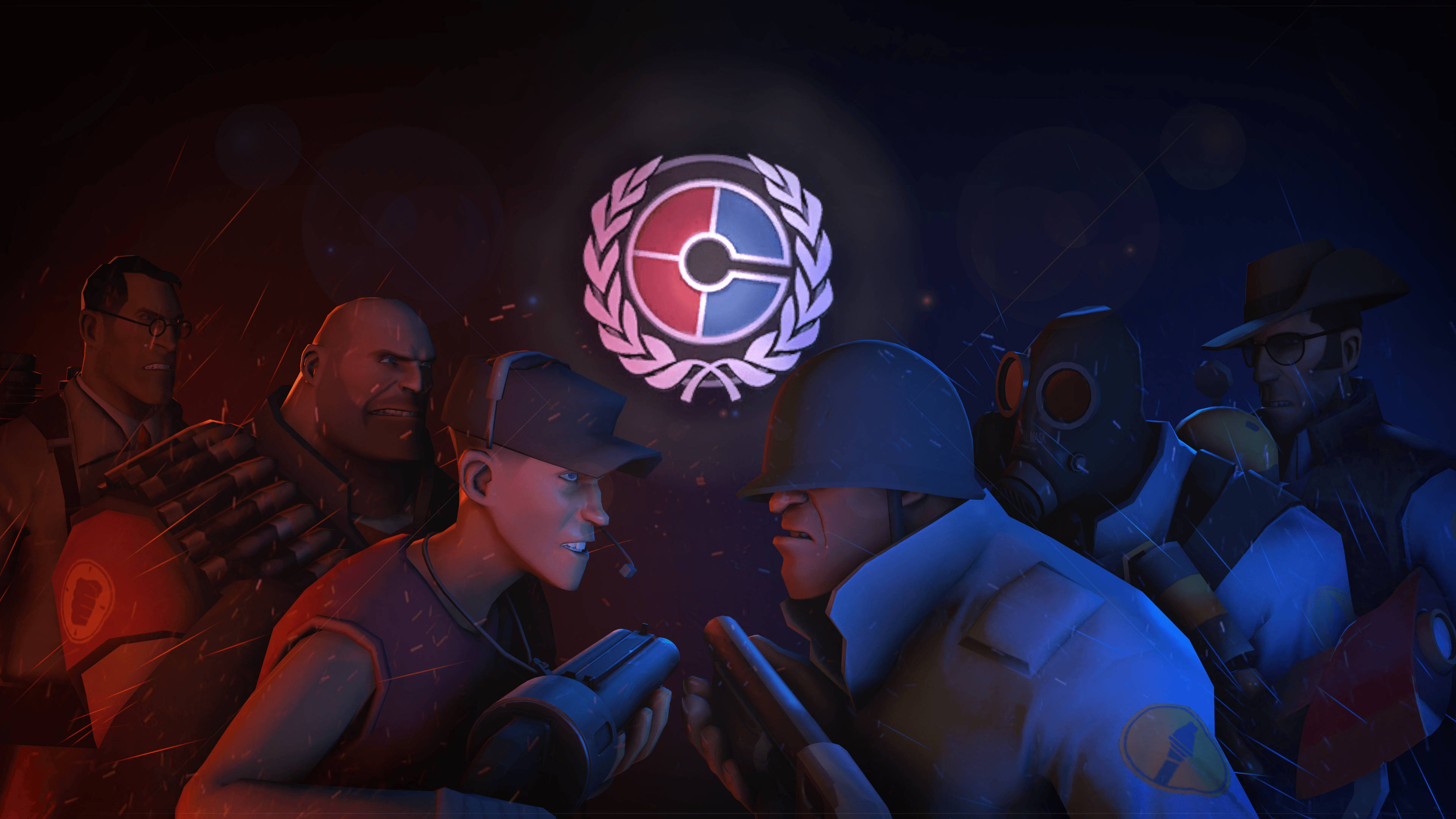 Tf2 4K, face to face, glowing emblem, 4K Desktop Wallpaper