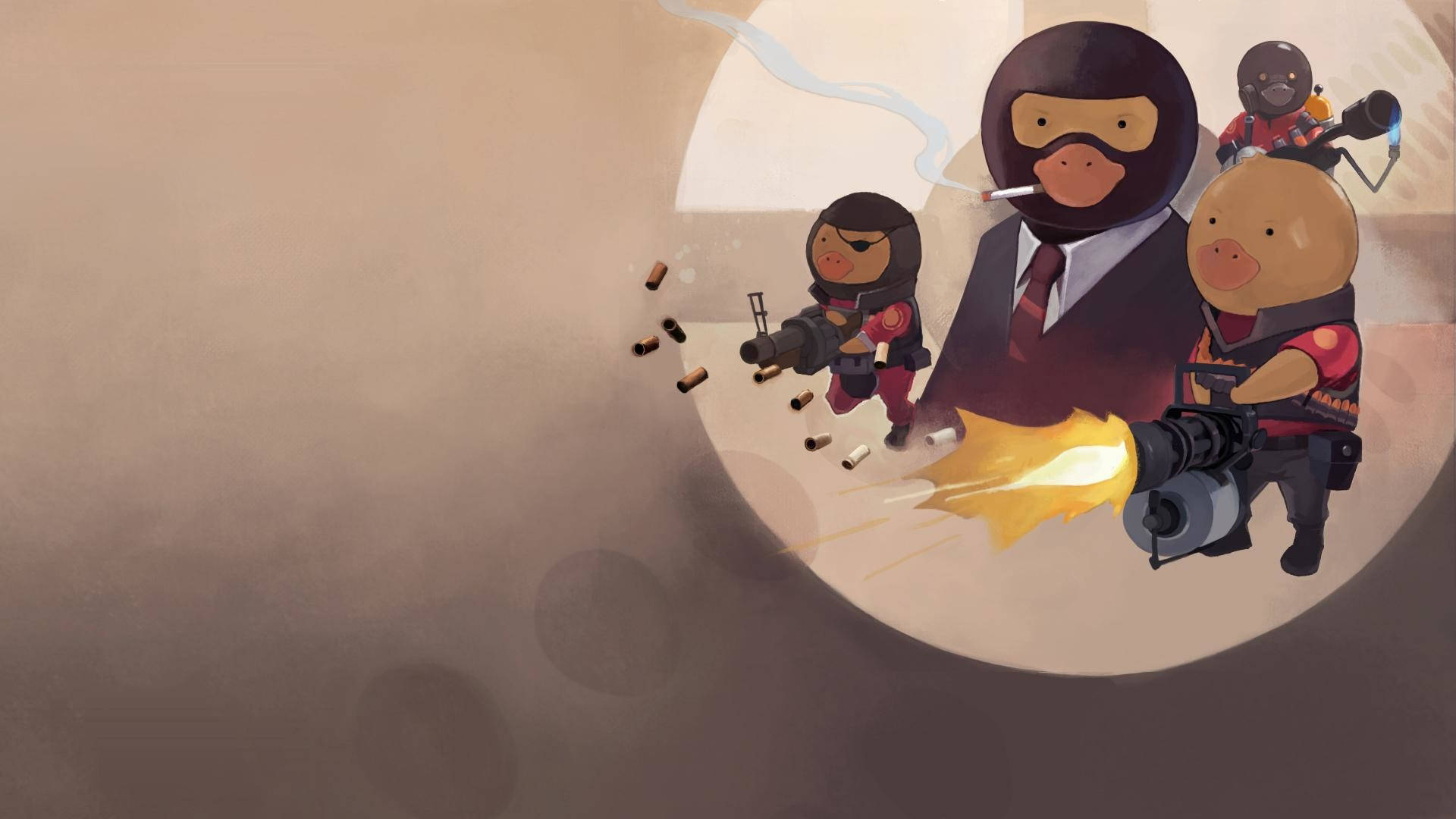 TF2 Logo, cartoonish pig characters, balaclavas, Full HD Desktop Wallpaper