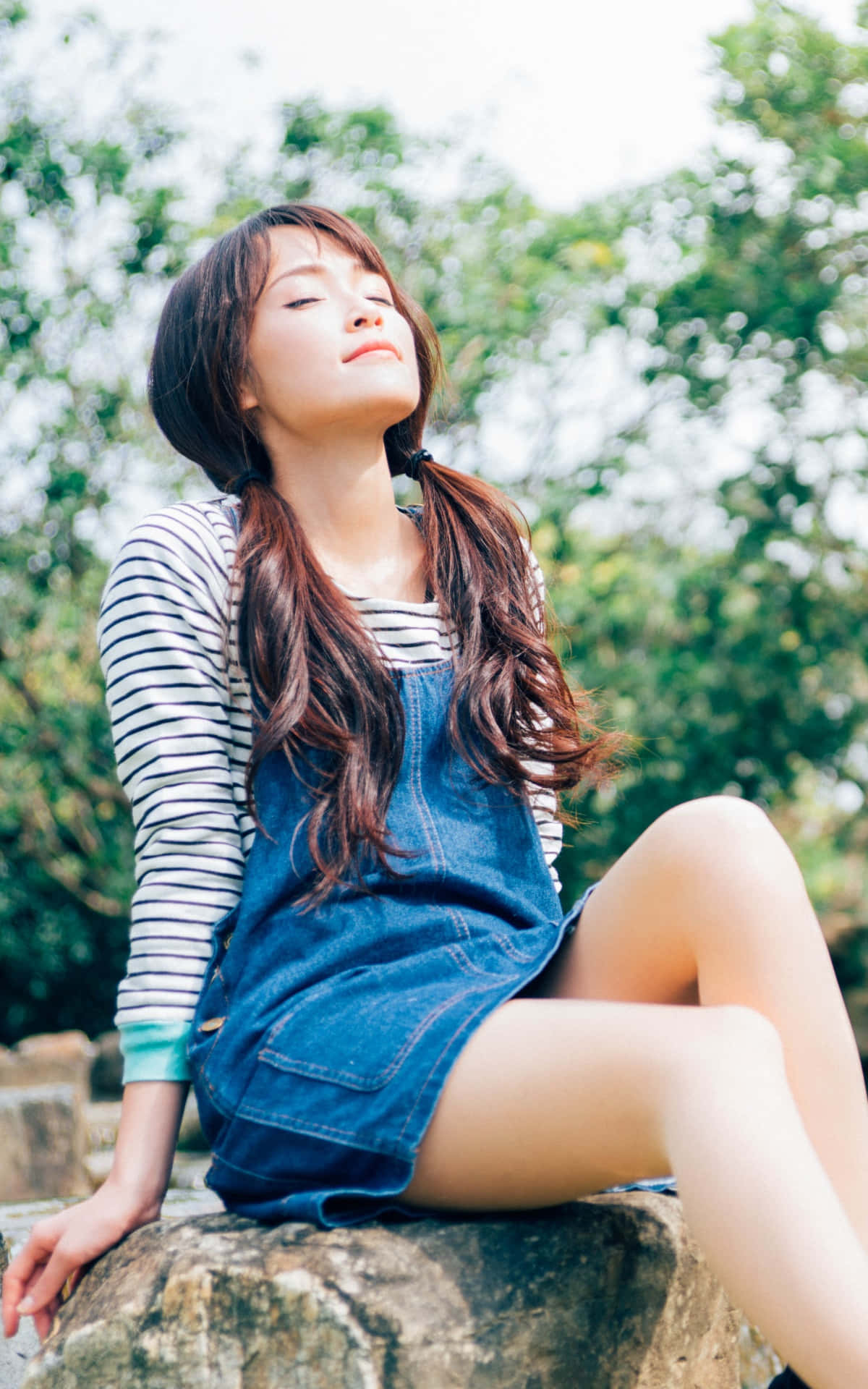 Thai Girl, pigtails, long brown hair, Full HD Phone Wallpaper