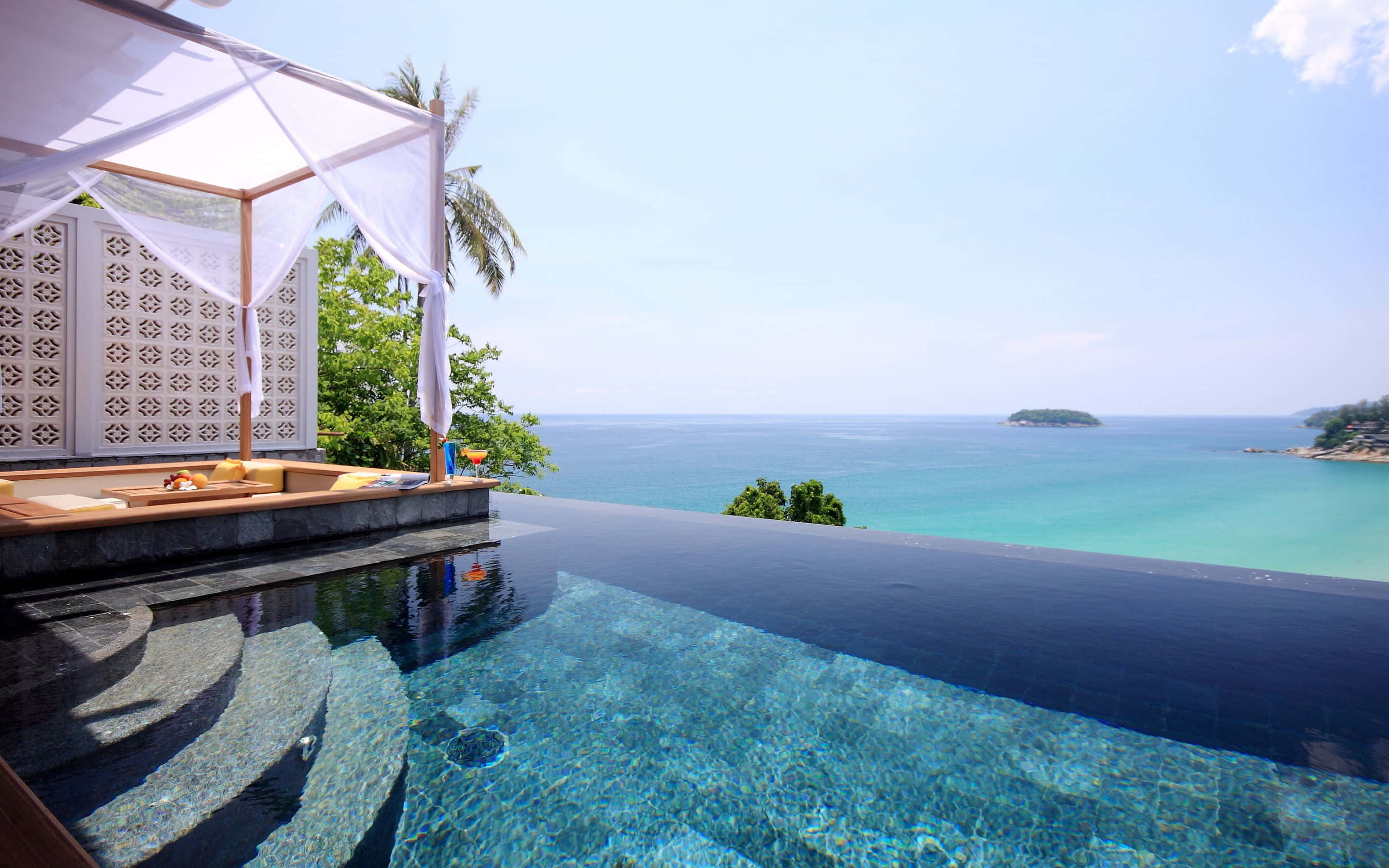 Thailand Beach, infinity pool, turquoise ocean, 2K Desktop Wallpaper