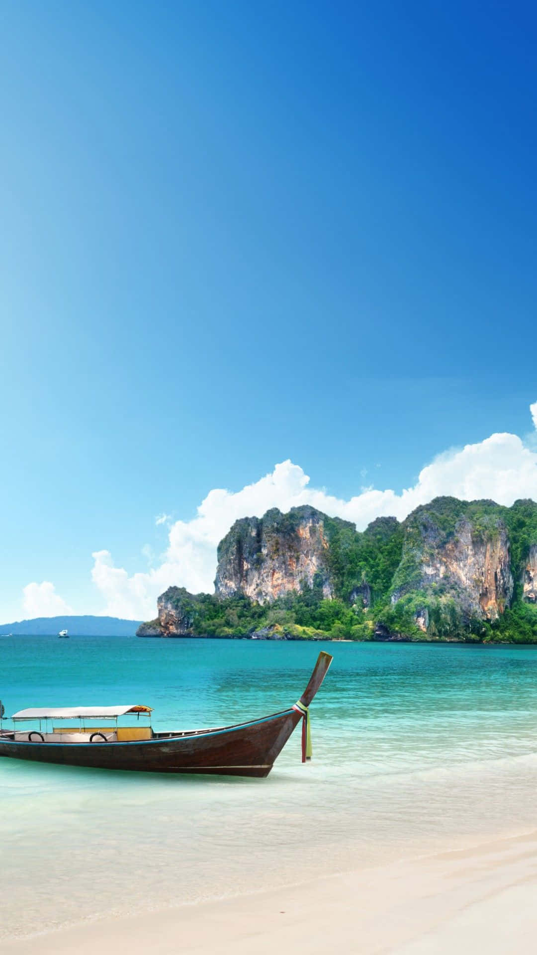 Thailand Beach, longtail boat, white sand beach, Full HD Phone Wallpaper