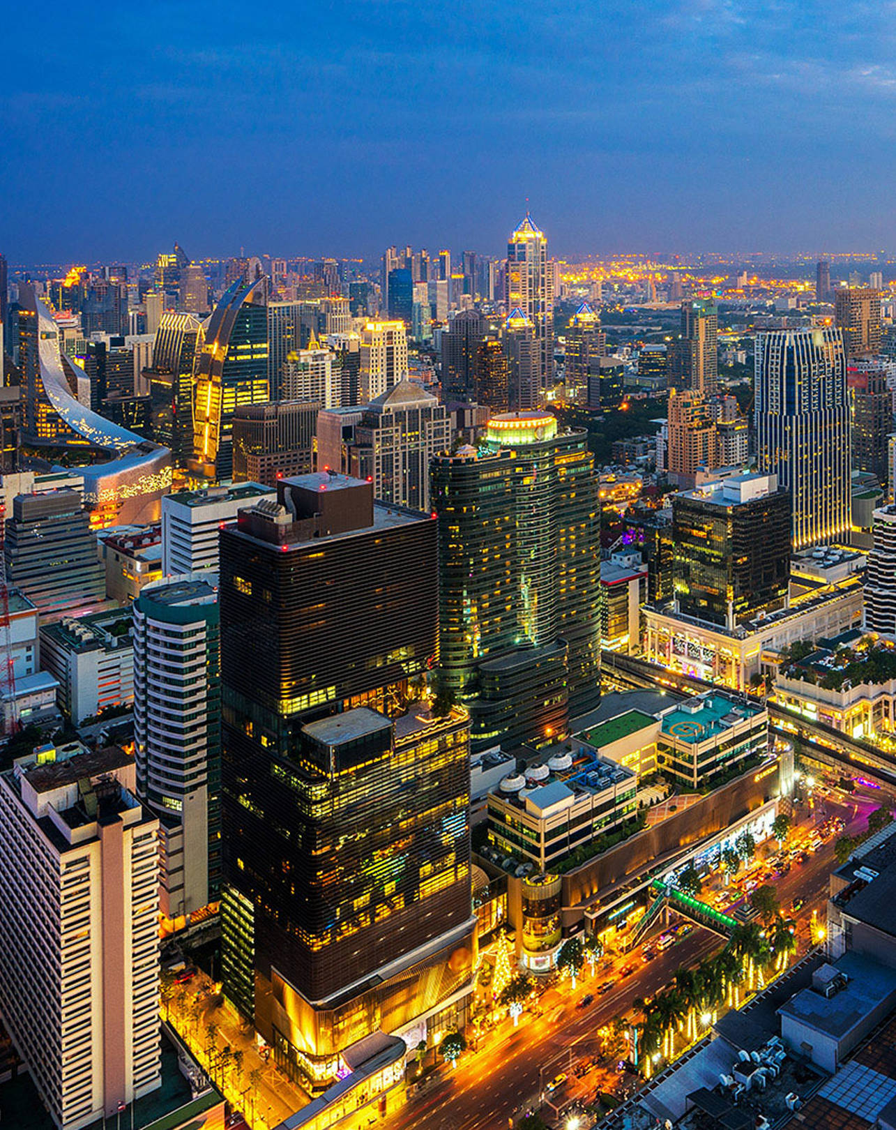 downtown Bangkok, Thailand, aerial view, HD Phone Wallpaper