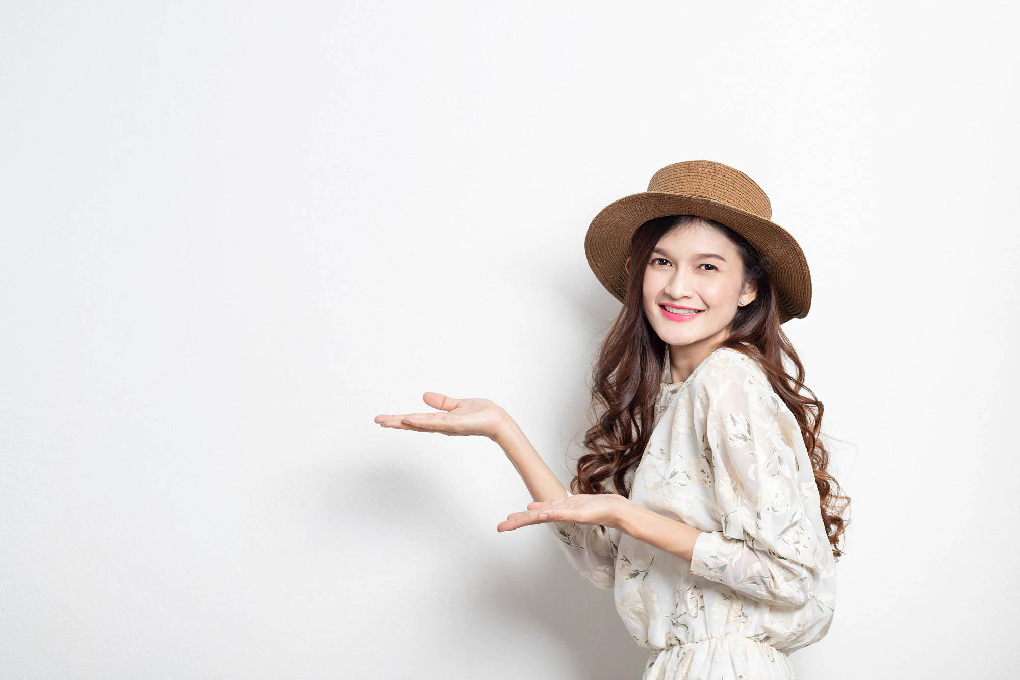 Thailand Woman, straw hat, floral dress, Full HD Desktop Wallpaper