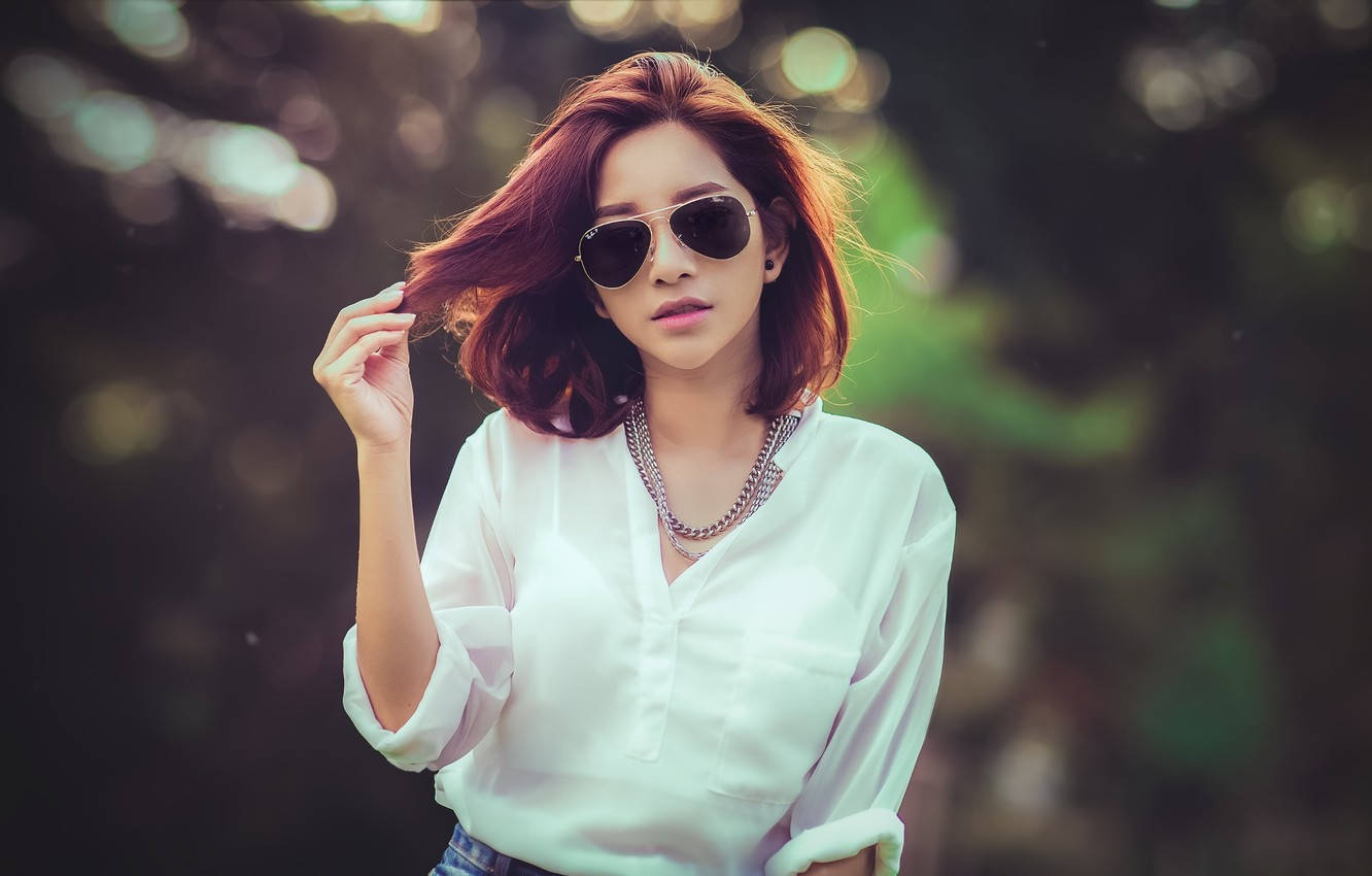 Thailand Woman, white blouse, red hair, HD Desktop Wallpaper