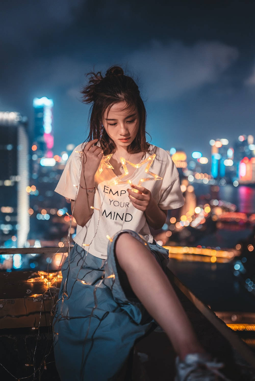 Thailand Woman, rooftop, night, HD Phone Wallpaper