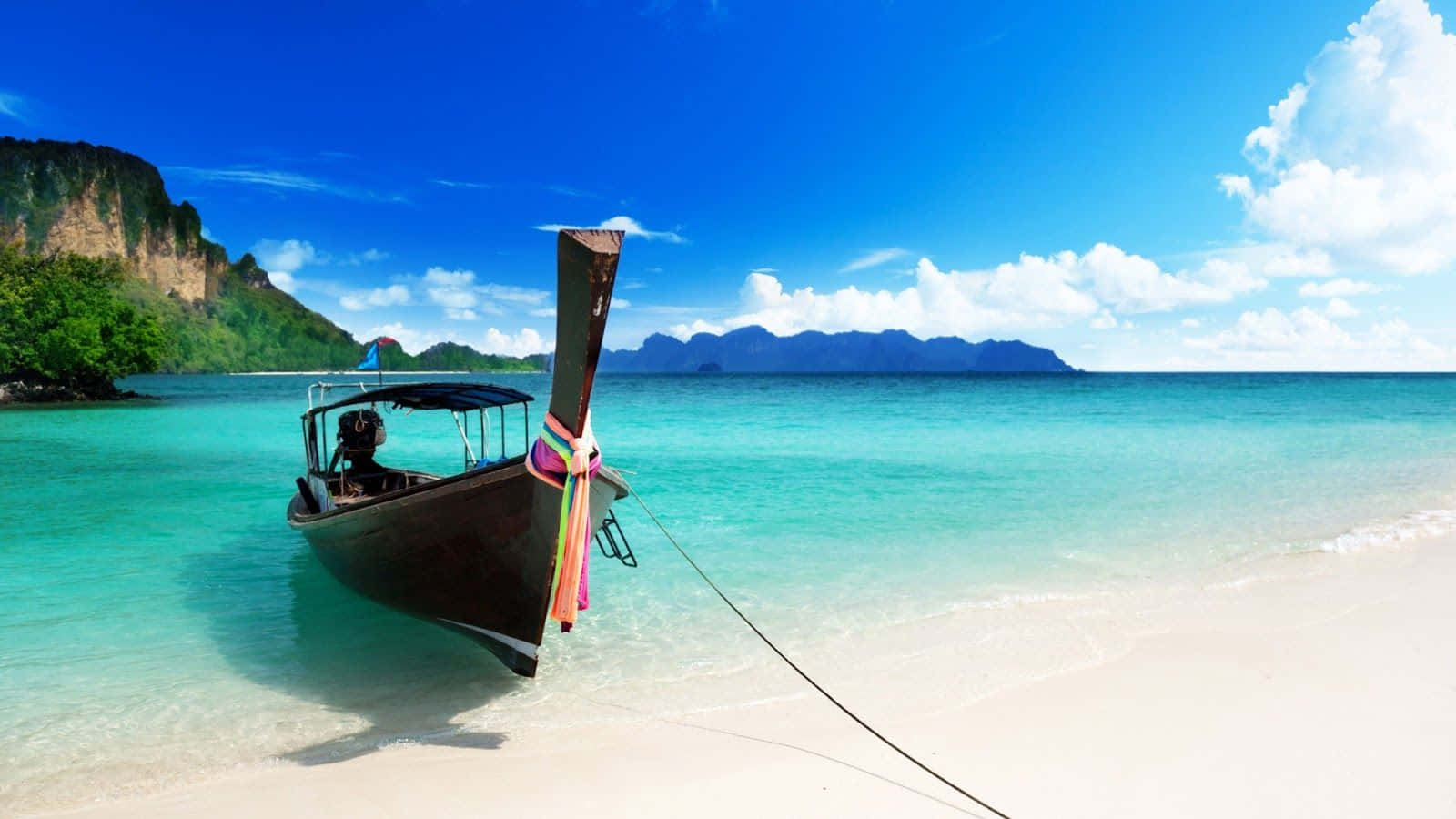 Thailand beach, longtail boat, white sand beach, HD Desktop Wallpaper