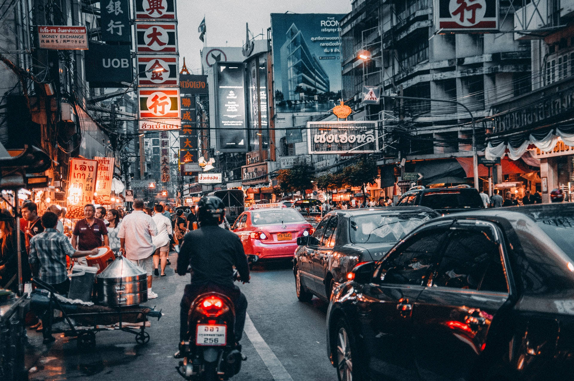 Thailand, busy streets, dusk, Full HD Desktop Wallpaper