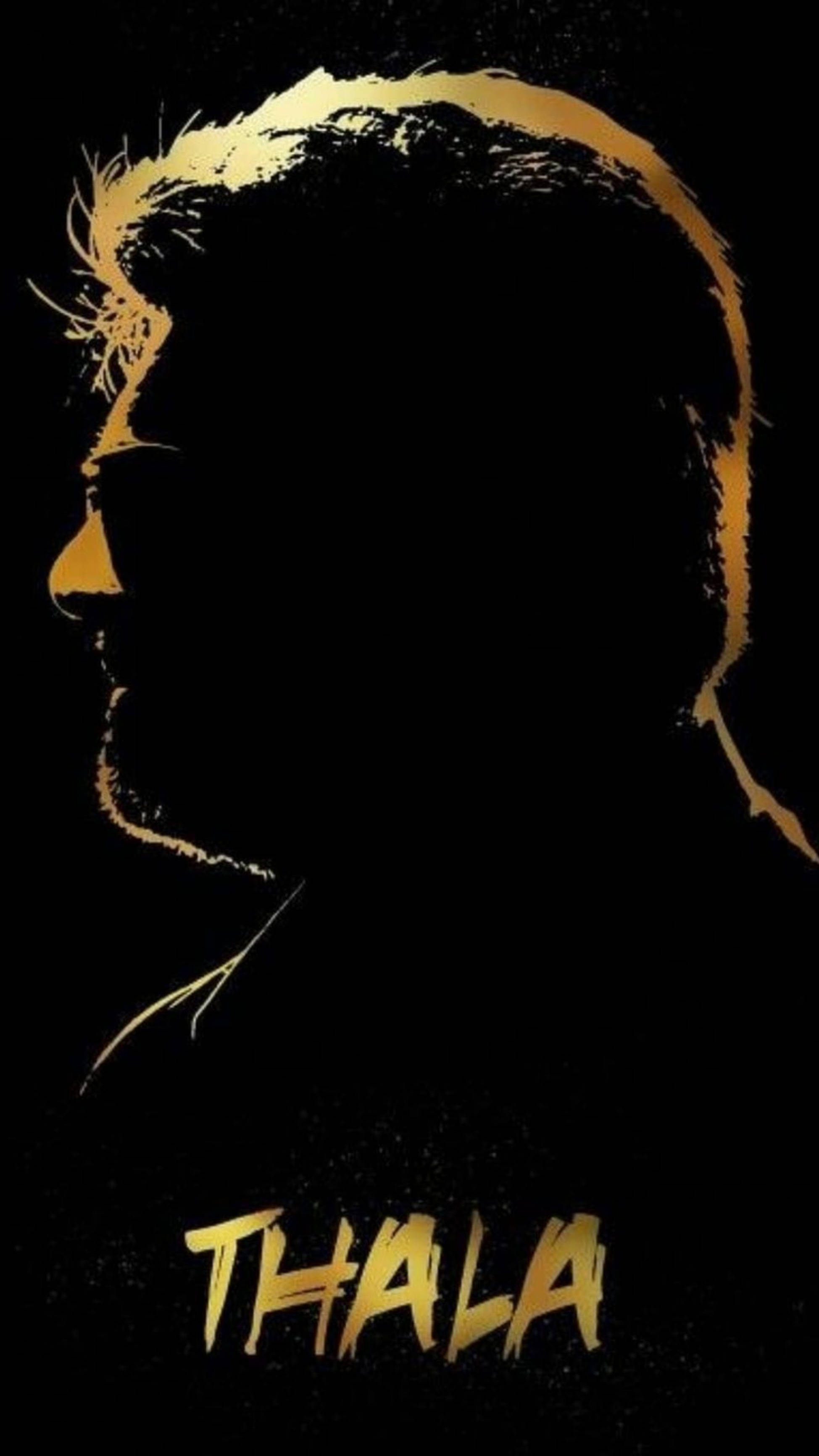 Thala Ajith, golden silhouette, man's profile, 2K Phone Wallpaper