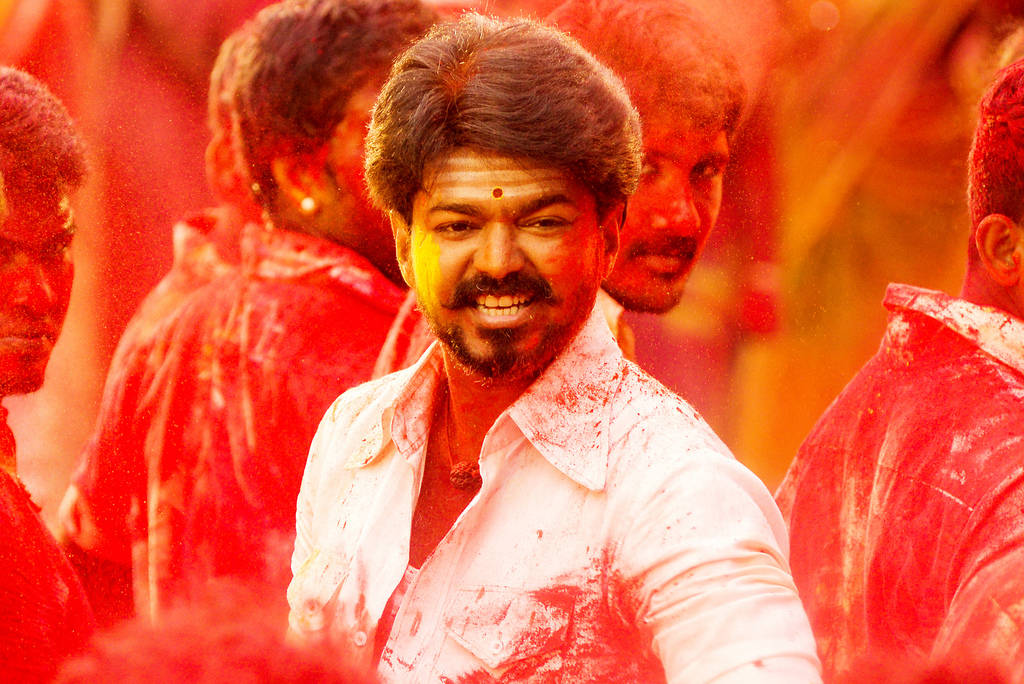 Thalapathy HD, red powder, festive celebration, SD Desktop Wallpaper