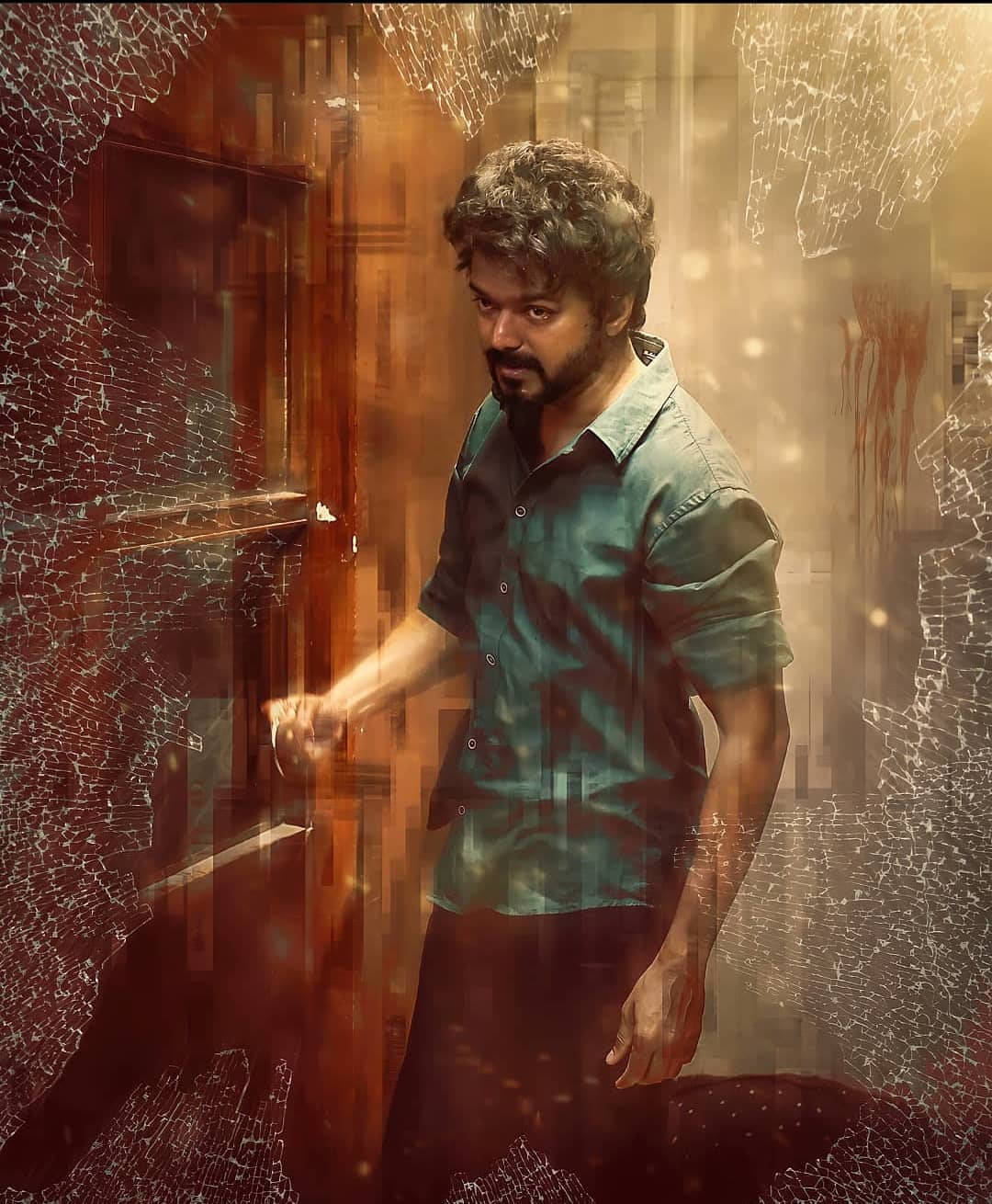 Thalapathy HD, teal shirt, shattered glass, HD Phone Wallpaper
