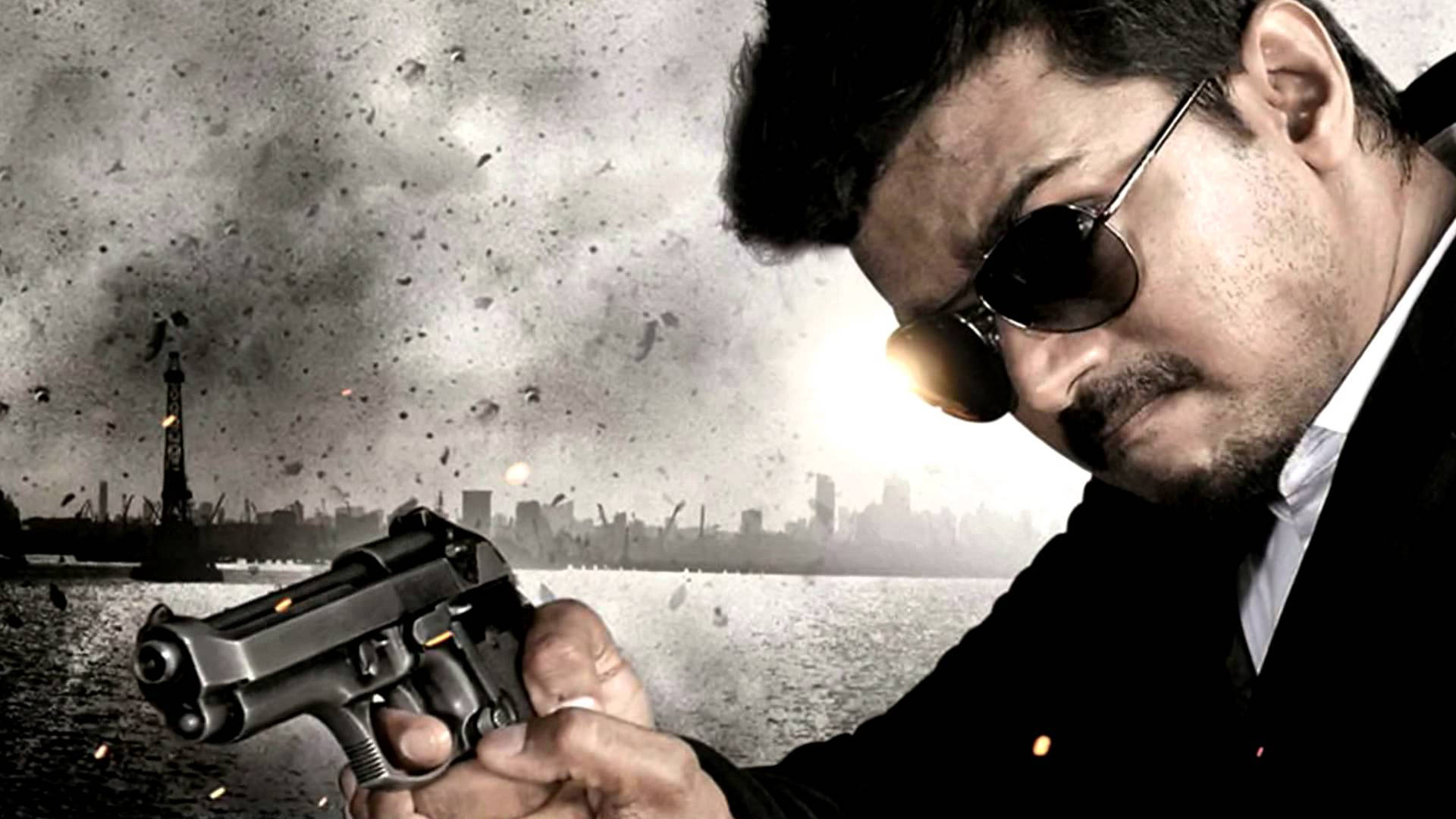 Thalapathy HD, sunglasses, smoking pistol, Full HD Desktop Wallpaper